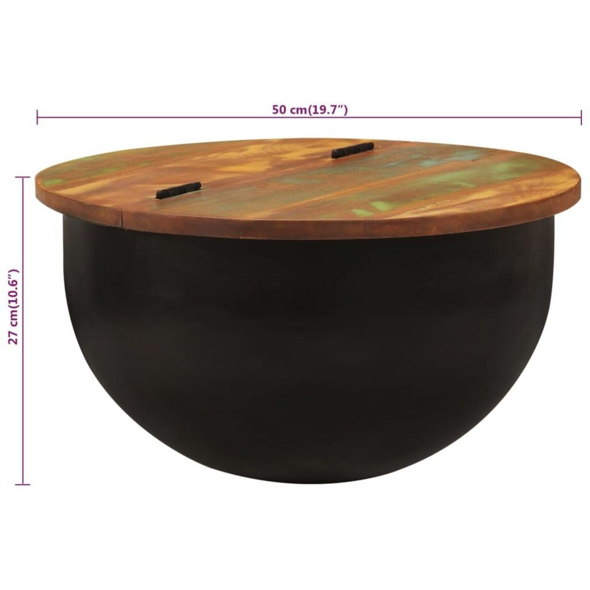 VIDAXL Table basse noir 50x27 cm bois de recuperation massif