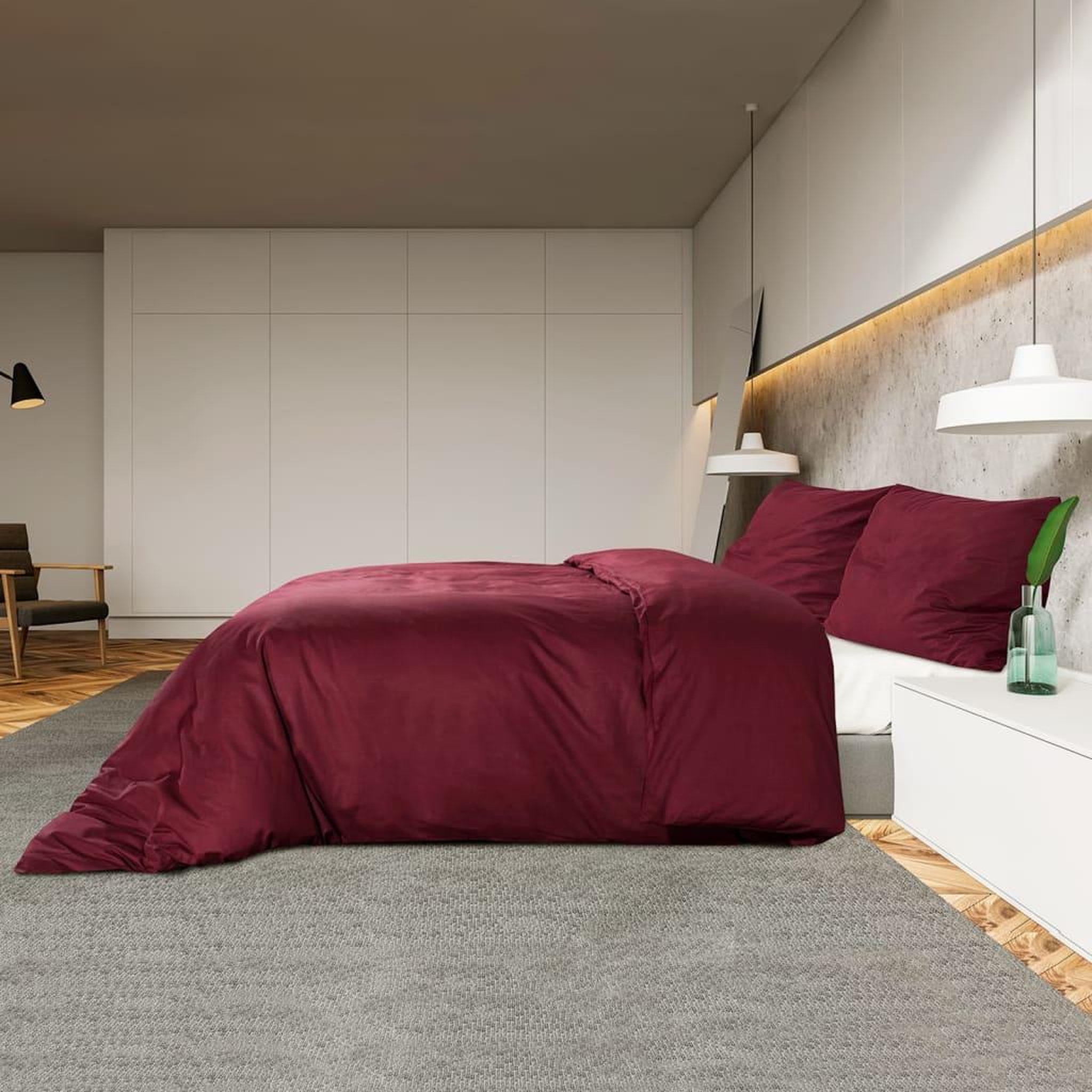 Voir la diapositive 4 : VIDAXL Ensemble de housse de couette Bordeaux 200x220 cm Microfibre