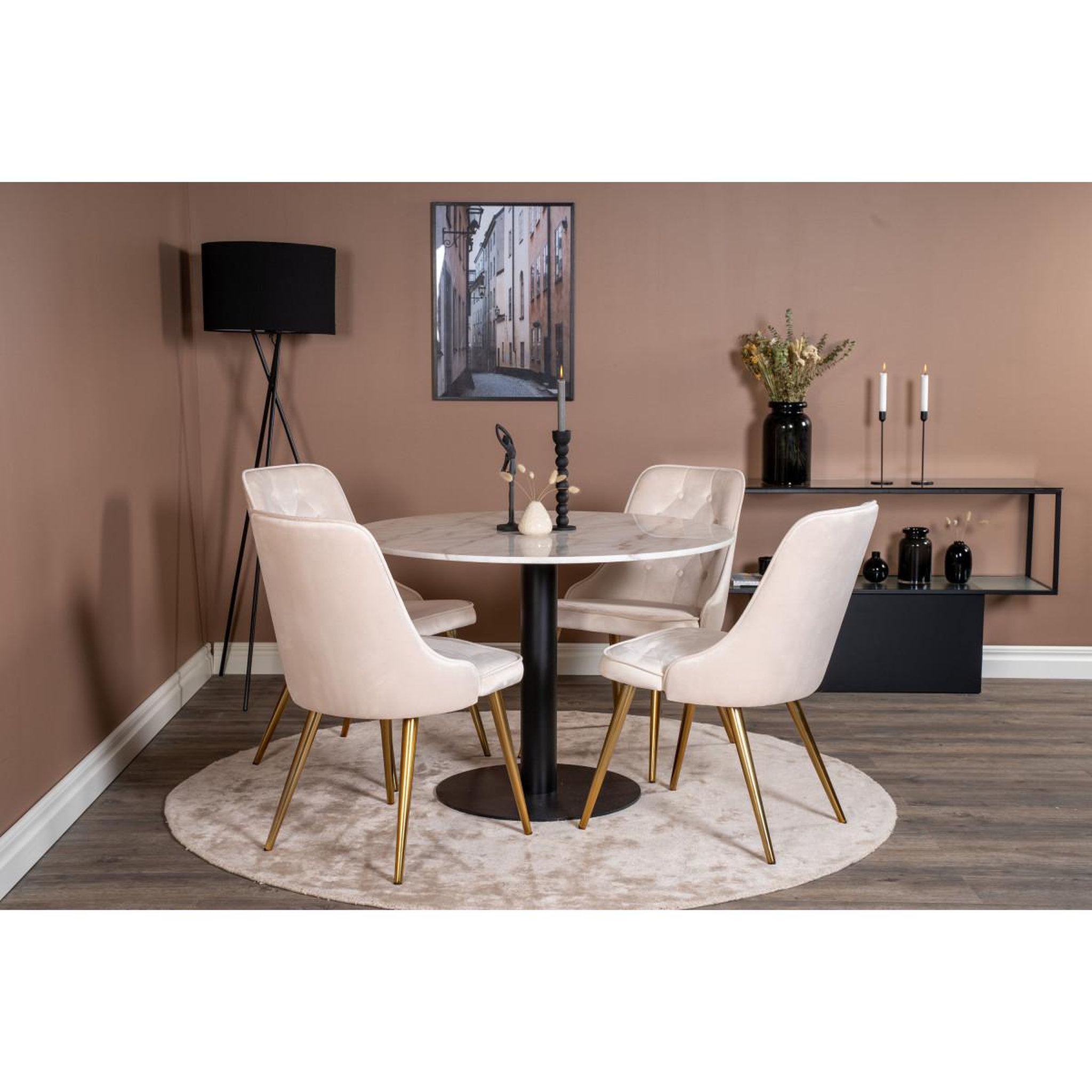 Voir la diapositive 5 : Paris Prix Ensemble table à manger & 4 chaises  estelle i & deluxe ii  106cm blanc & beige