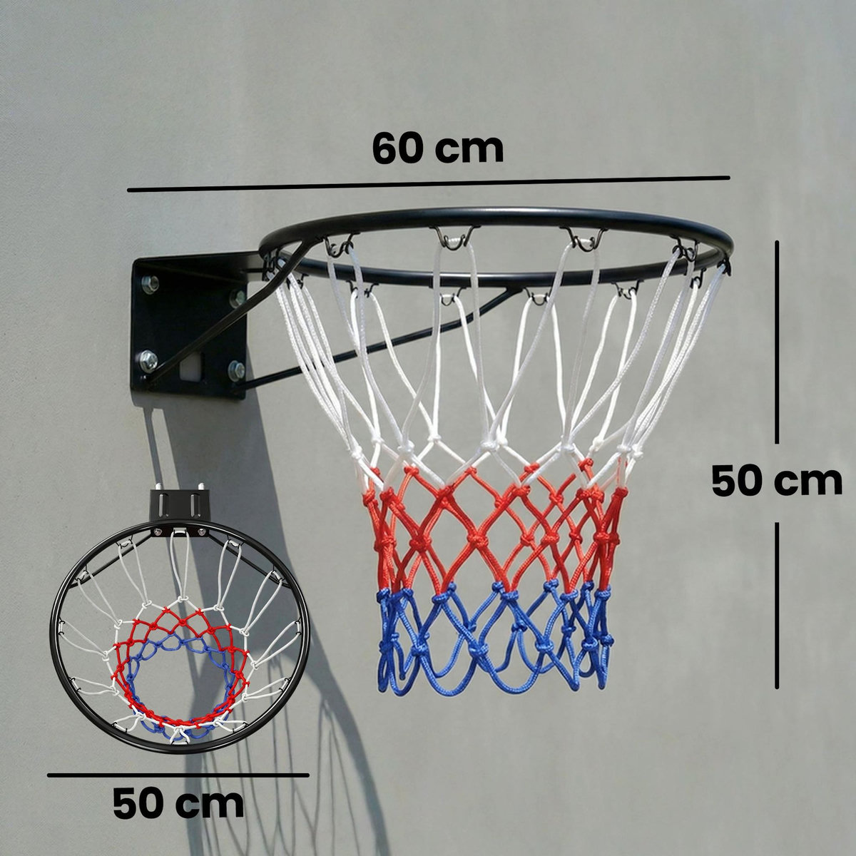 HOMCOM Arceau de basket mural 50 cm - panier de basket - acier noir