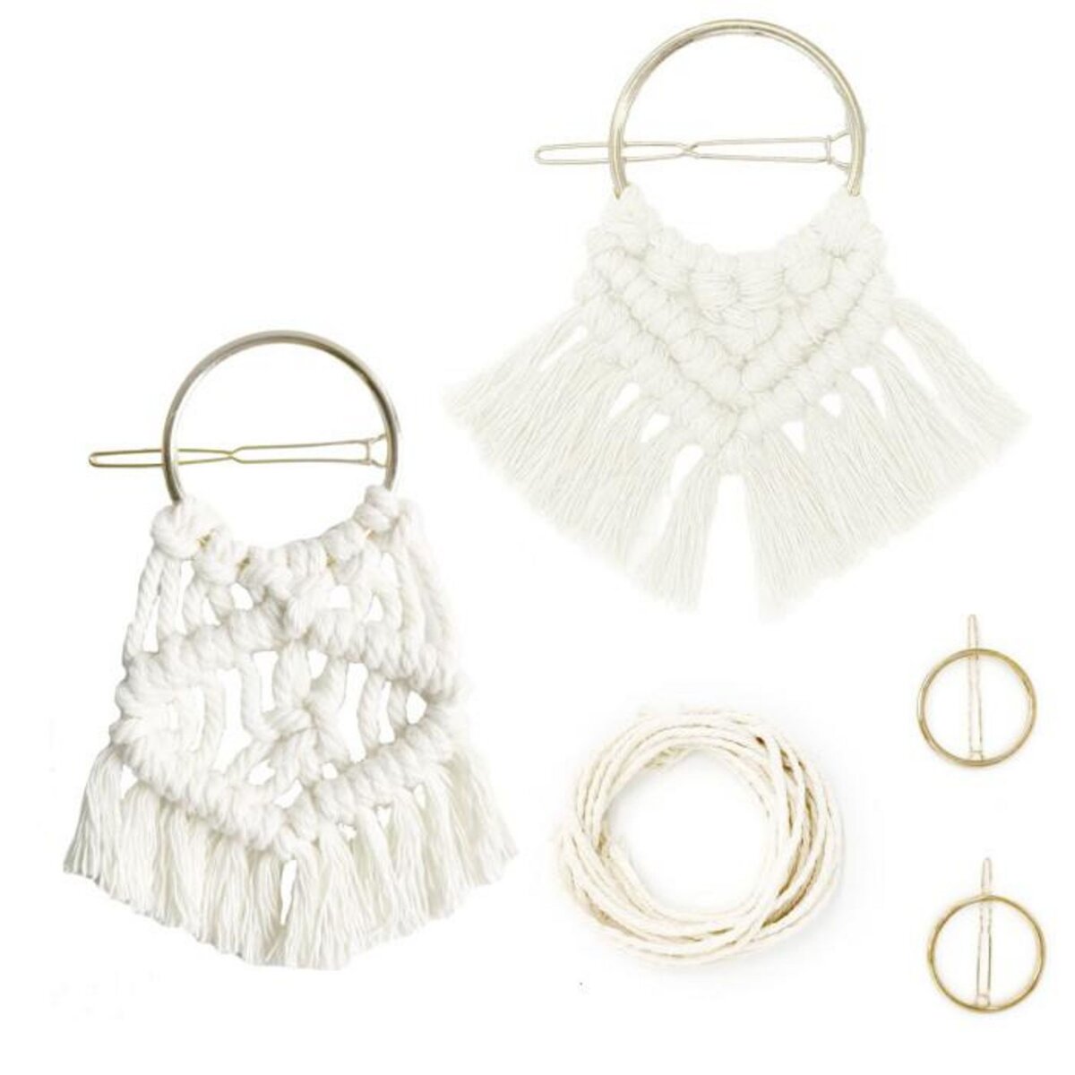 Paris Prix Kit pour 2 Barrettes Cheveux  Macramé  20cm Naturel