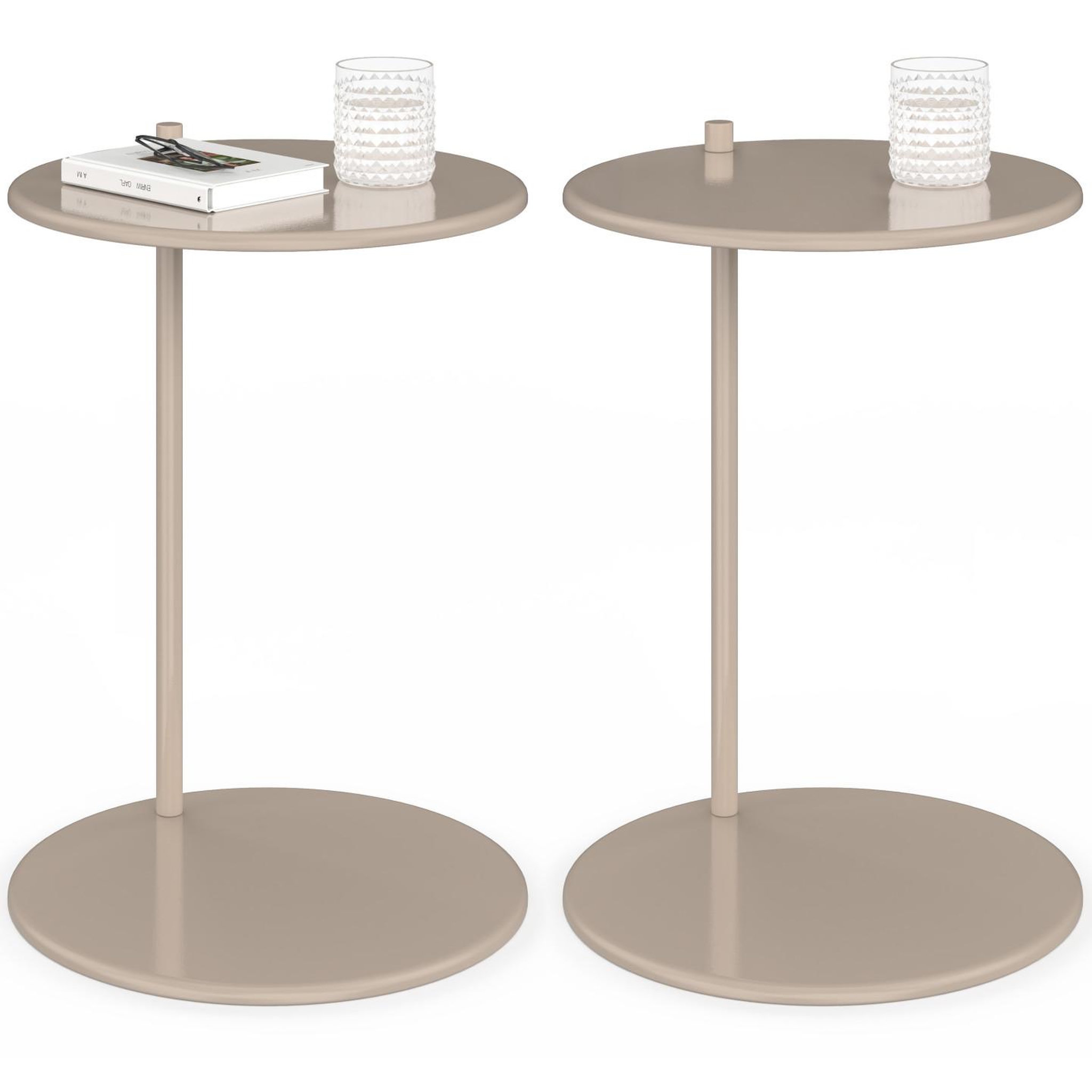ID MARKET Lot de 2 tables d'appoint rondes, bouts de canapé, tables de chevet leontine 40 cm métal taupe