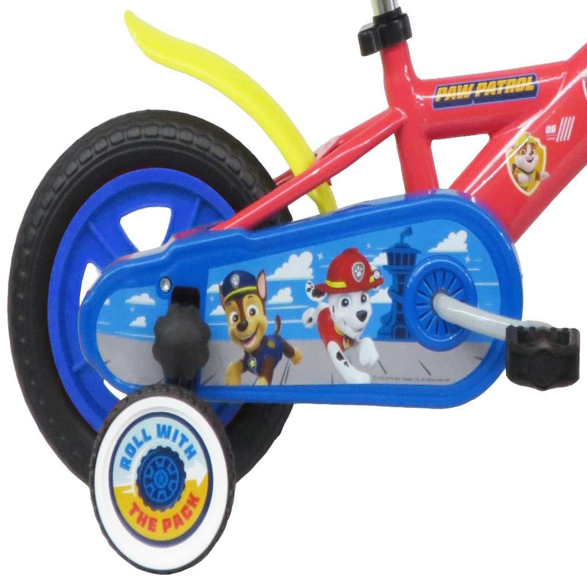 Voir la diapositive 2 : Nickelodeon Vélo enfant - Modèle 10'' Pat Patrouille pour enfant de 75/90 cm avec stabilisateurs - 1 frein - Plaque décorative avant et roues bâtons