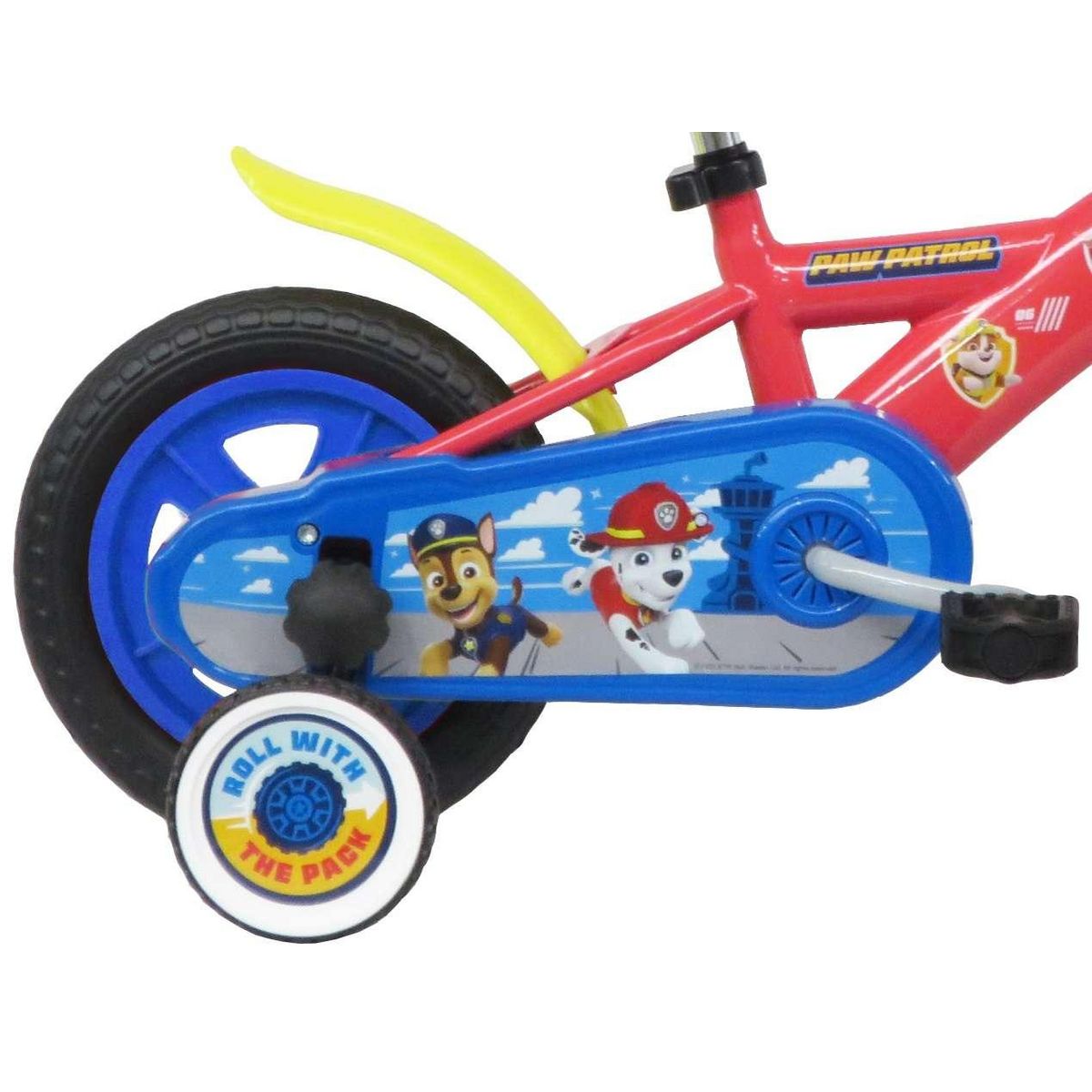 Nickelodeon Vélo enfant - Modèle 10'' Pat Patrouille pour enfant de 75/90 cm avec stabilisateurs - 1 frein - Plaque décorative avant et roues bâtons
