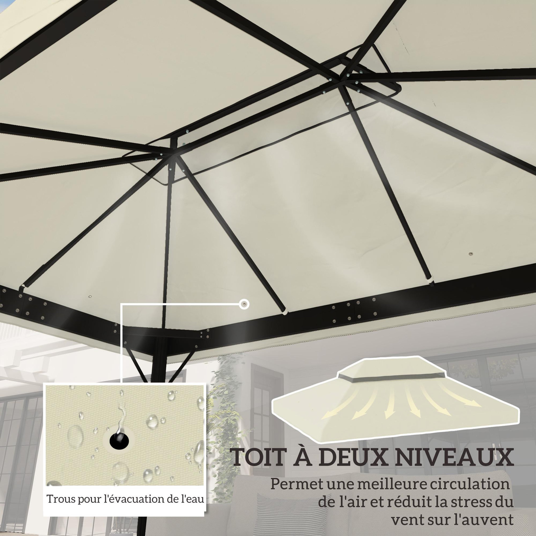 Voir la diapositive 5 : OUTSUNNY Toile de rechange barnum tonnelle 4 x 3 m - toit double avec œillets drainage - polyester haute densité 370 g/m² crème