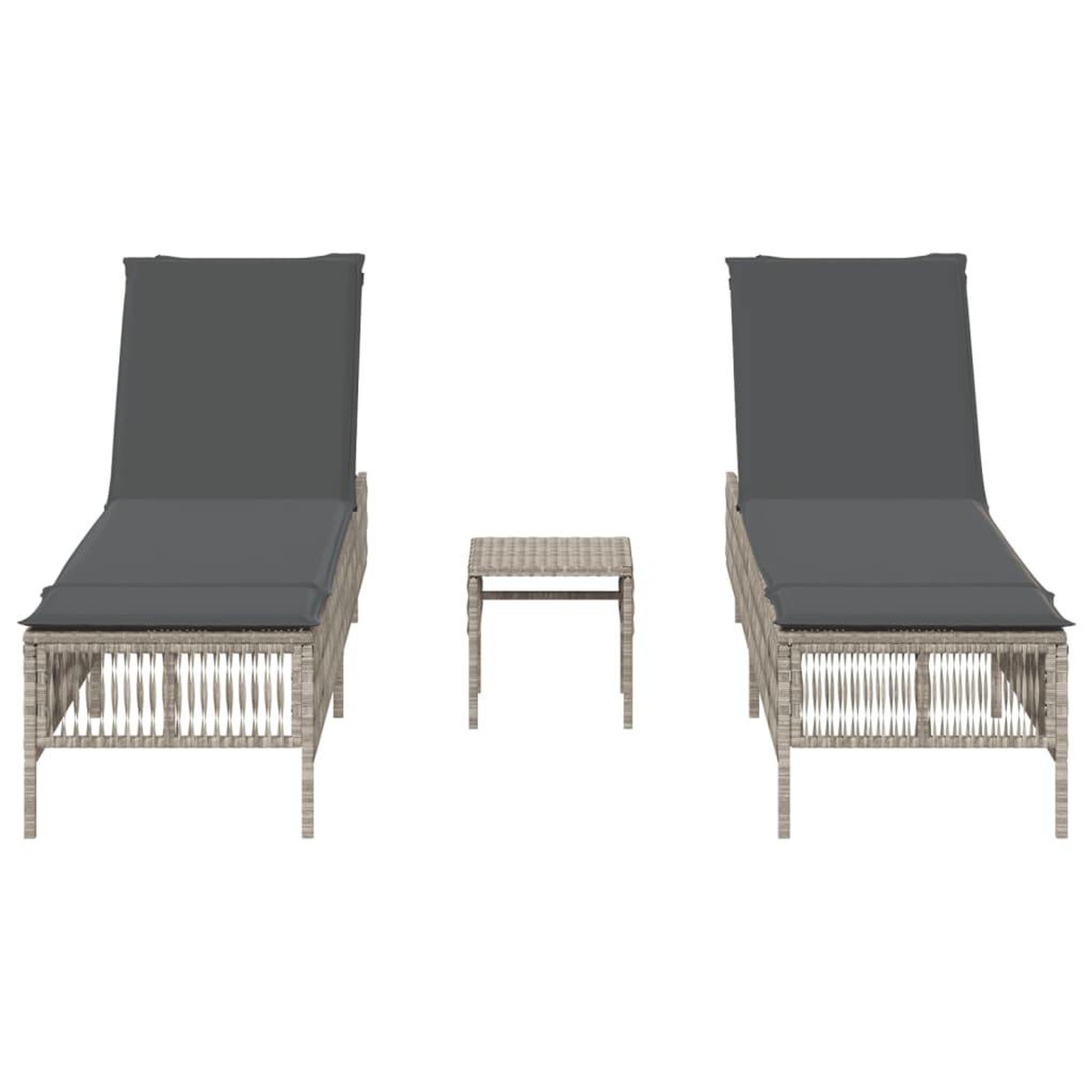 Voir la diapositive 4 : VIDAXL Chaises longues lot de 2 avec table gris clair resine tressee