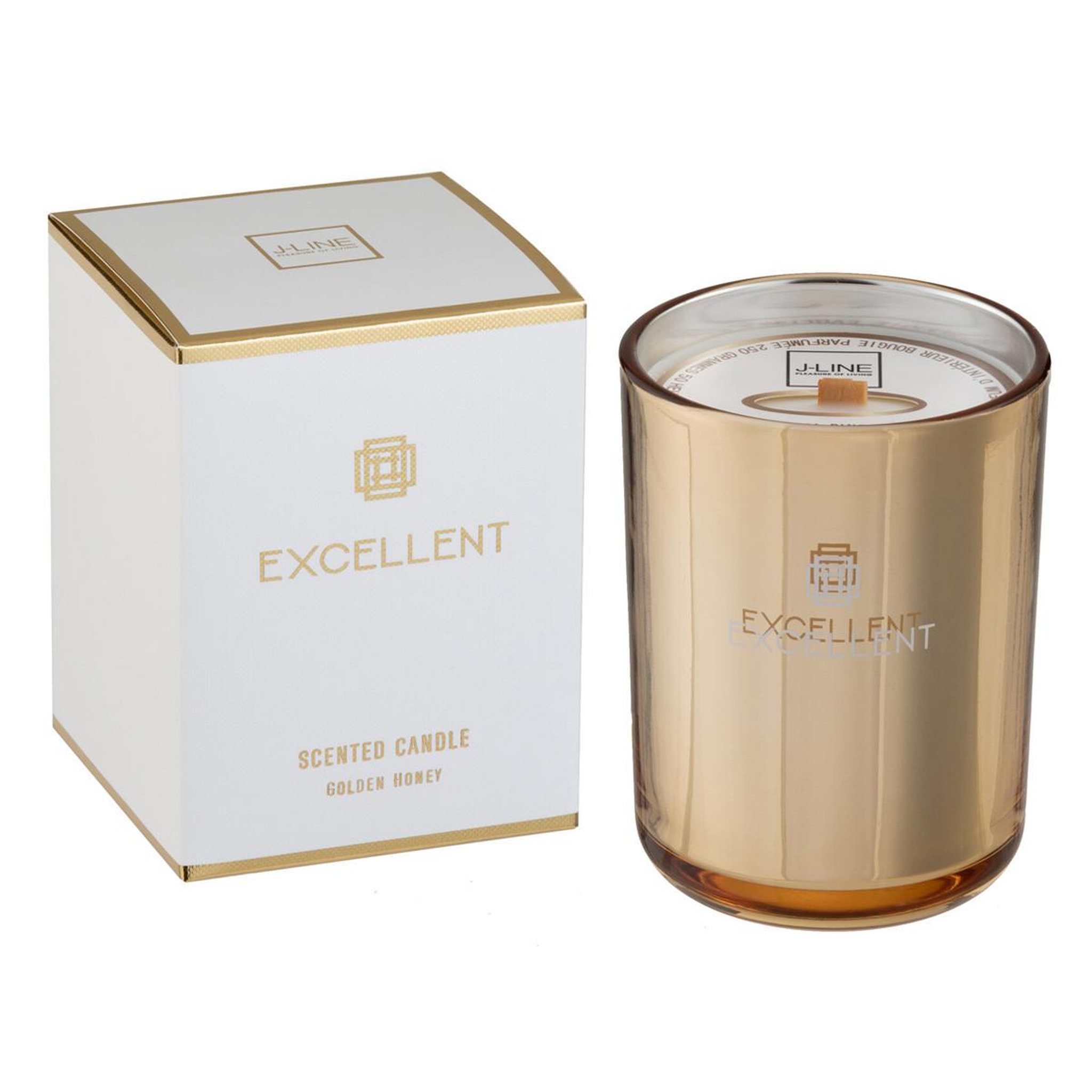 Voir la diapositive 1 : J-LINE Bougie Parfumée en Verre  Excellent  12cm Golden Honey