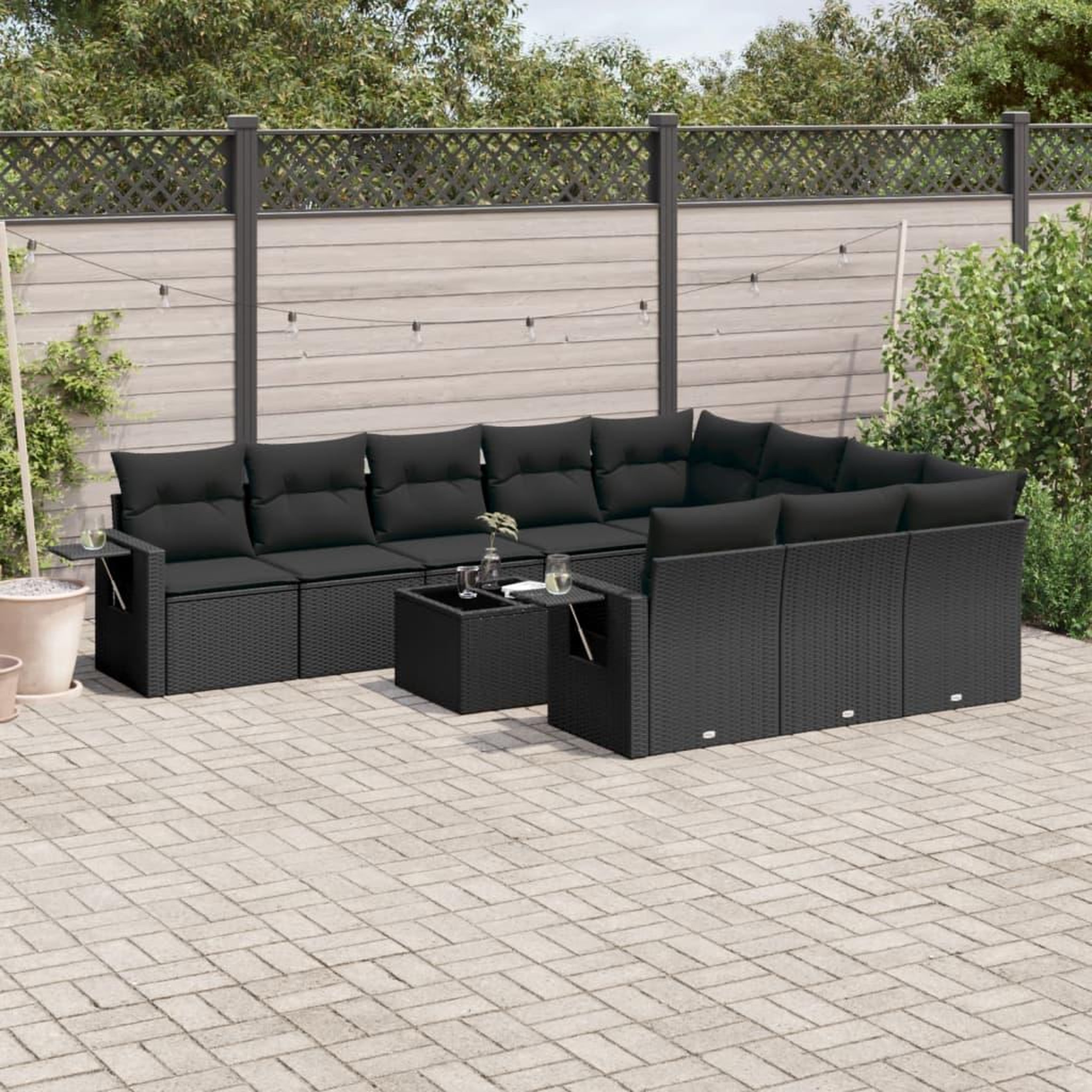 VIDAXL Salon de jardin 11 pcs avec coussins noir resine tressee