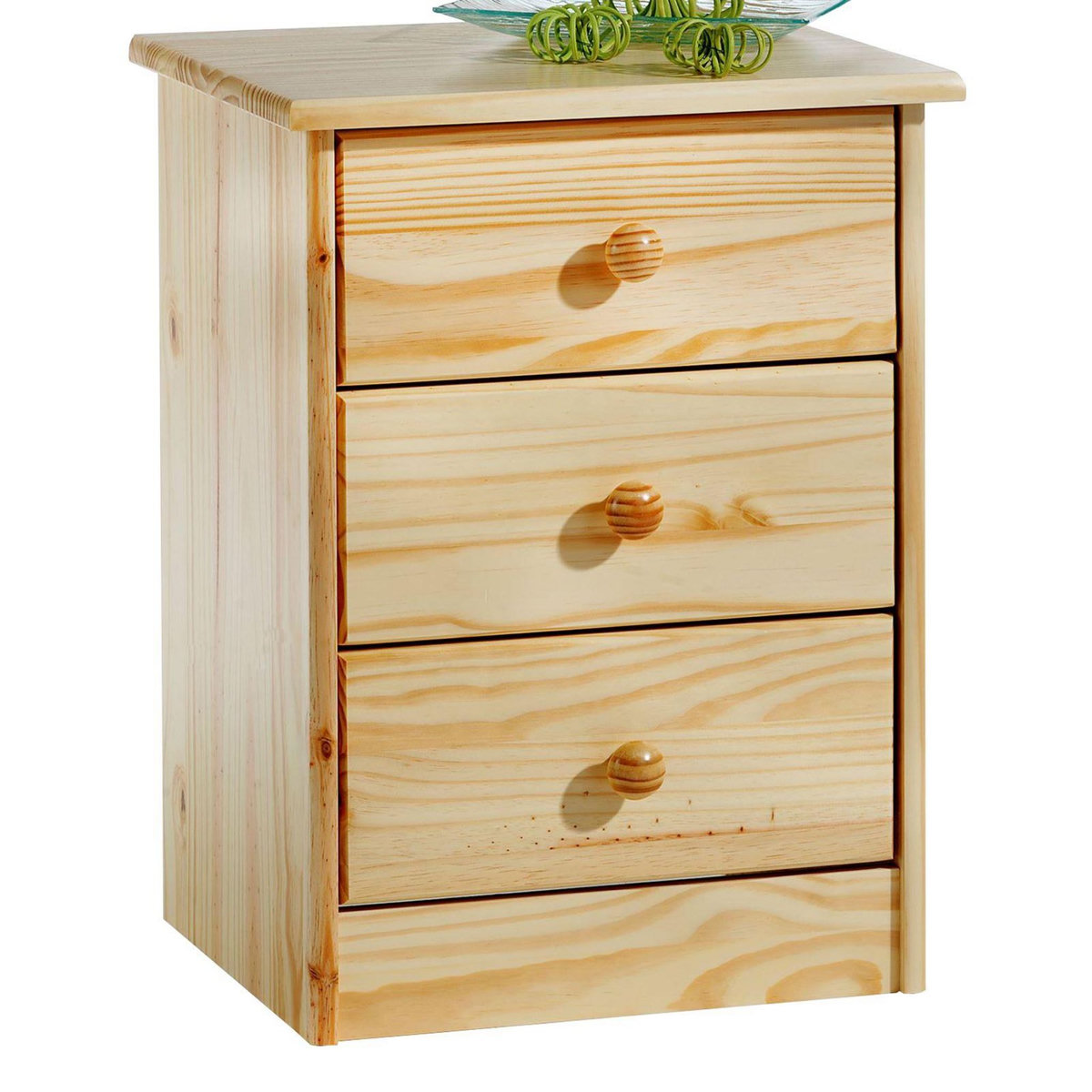 IDIMEX Table de chevet RONDO table de nuit avec 3 tiroirs en pin massif vernis naturel