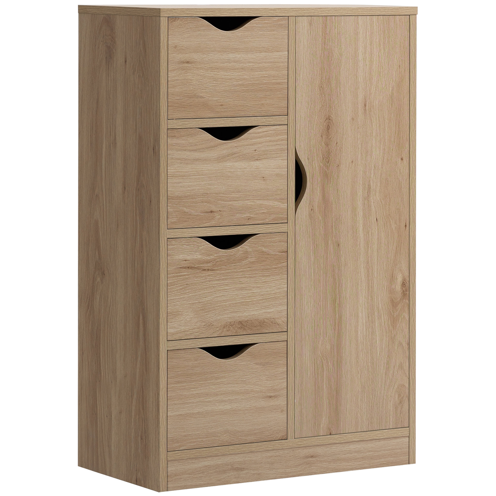 Voir la diapositive 1 : HOMCOM Meuble de rangement moderne 1 porte 4 tiroirs - panneaux particules aspect chêne clair