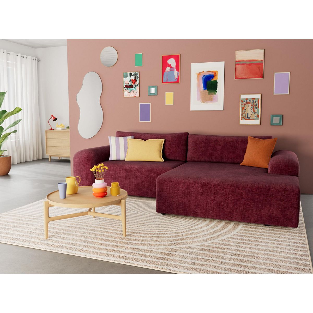 BEST MOBILIER Rebecca - canapé d'angle droit 4 places convertible avec coffre en velours texturé