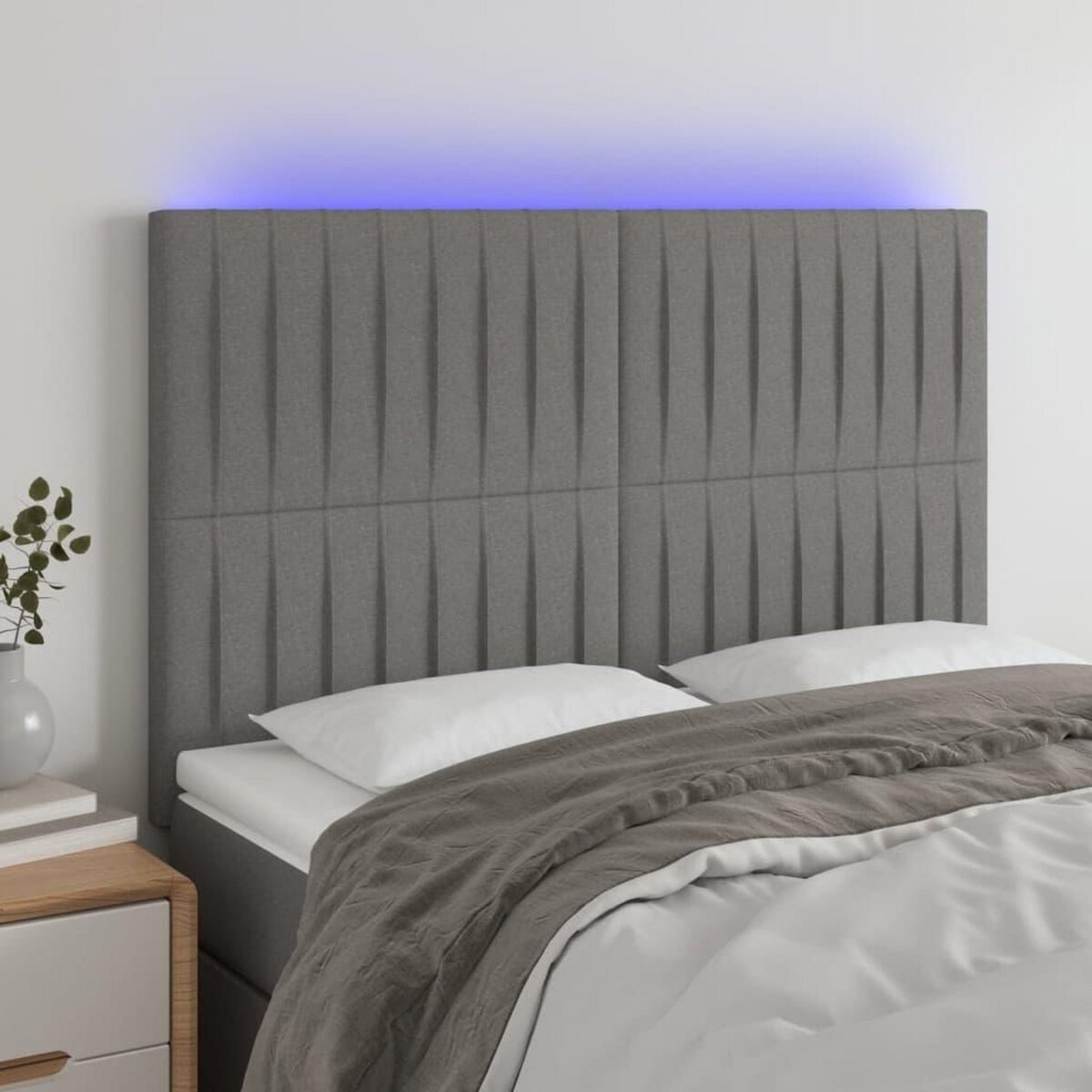 VIDAXL Tete de lit a LED Gris fonce 144x5x118/128 cm Tissu