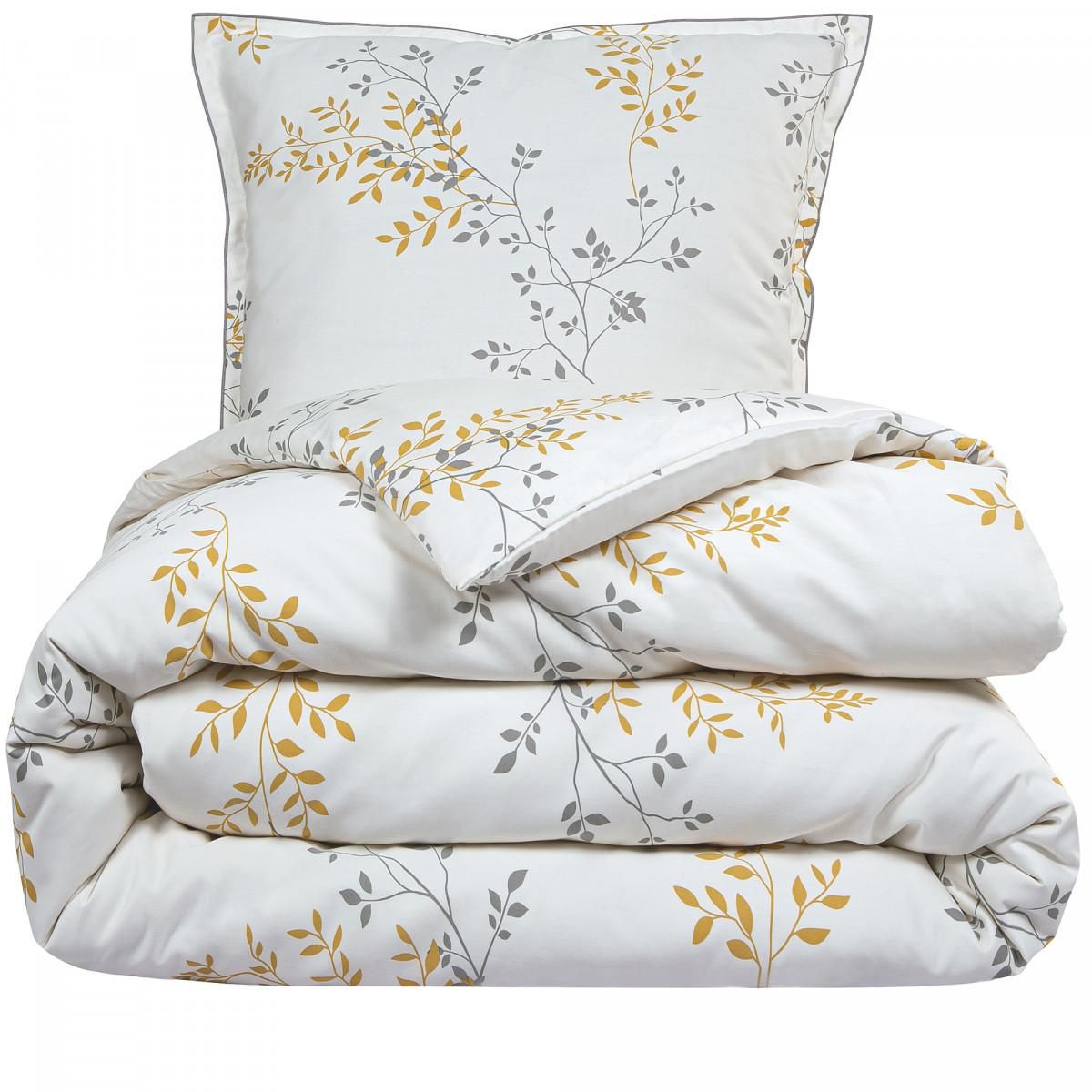 FUTURE HOME Parure de lit 2 personnes satin de coton motif feuillage