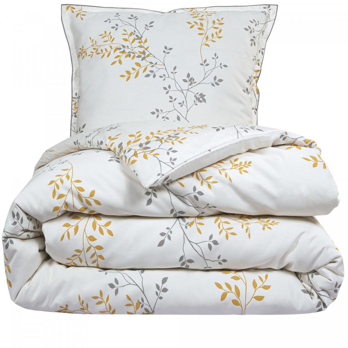 FUTURE HOME Parure de lit 2 personnes satin de coton motif feuillage