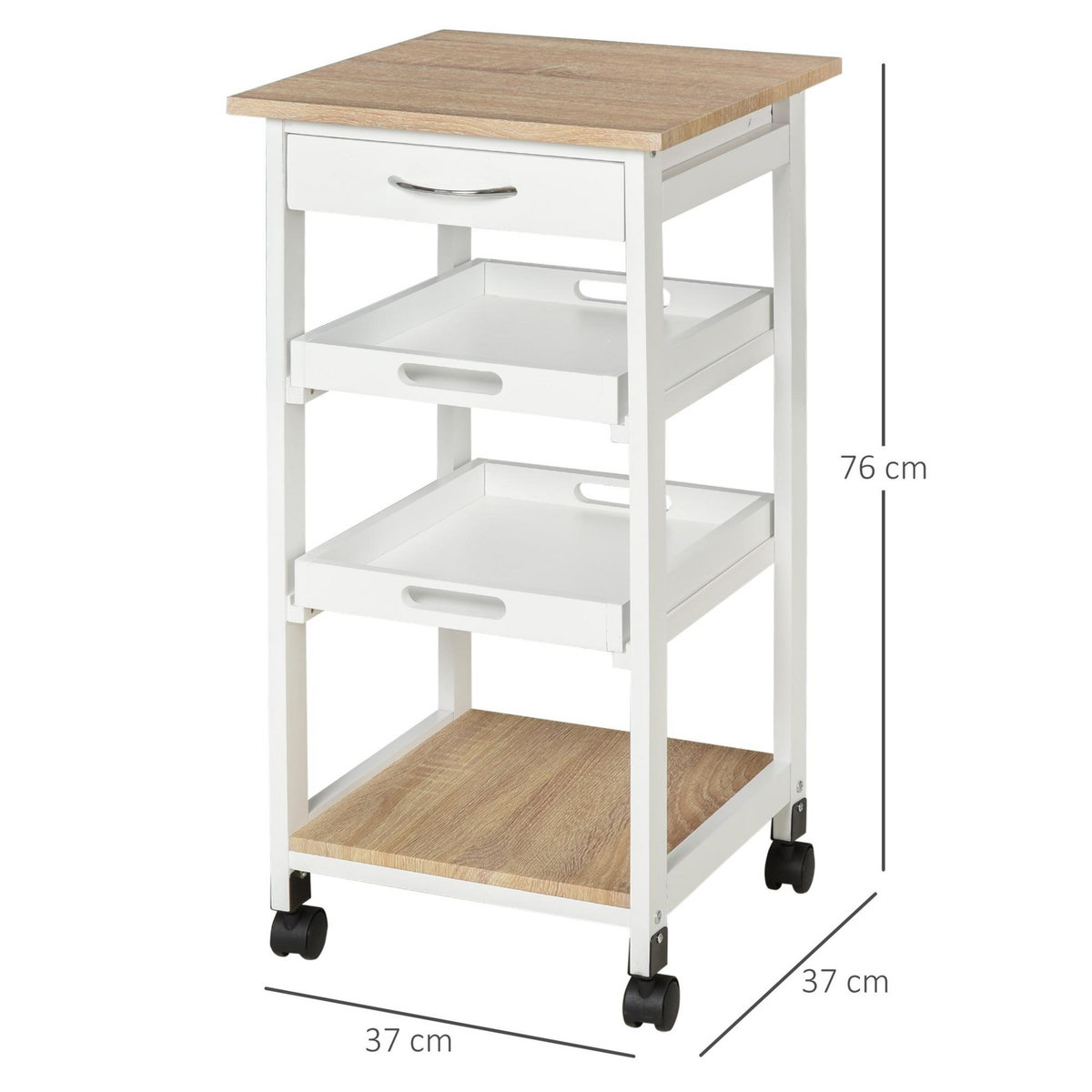 HOMCOM Chariot de service desserte de cuisine à roulettes 2 plateaux amovibles, tiroir, étagère MDF chêne clair bois pin