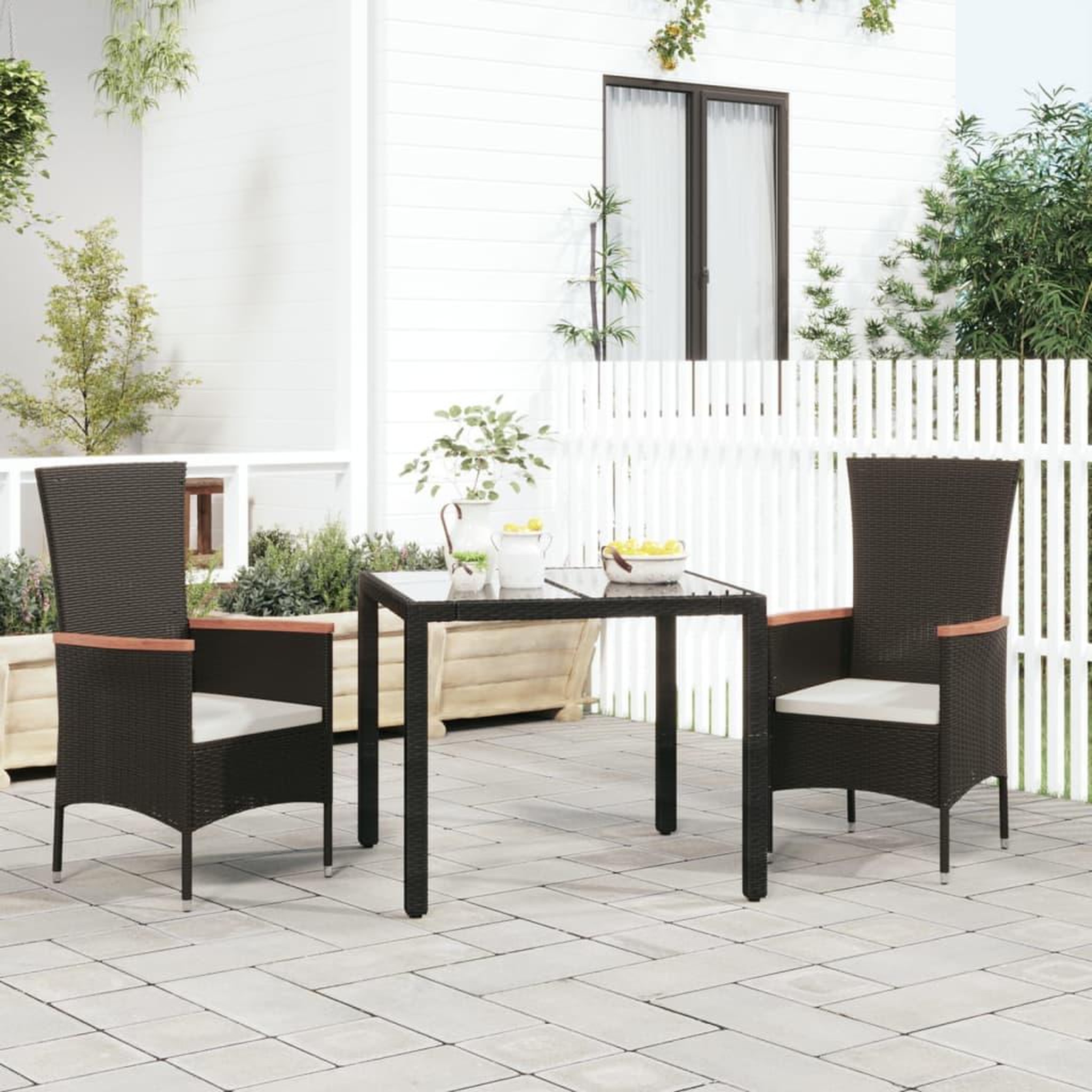 Voir la diapositive 1 : VIDAXL Chaises de jardin lot de 2 avec coussins Resine tressee Noir
