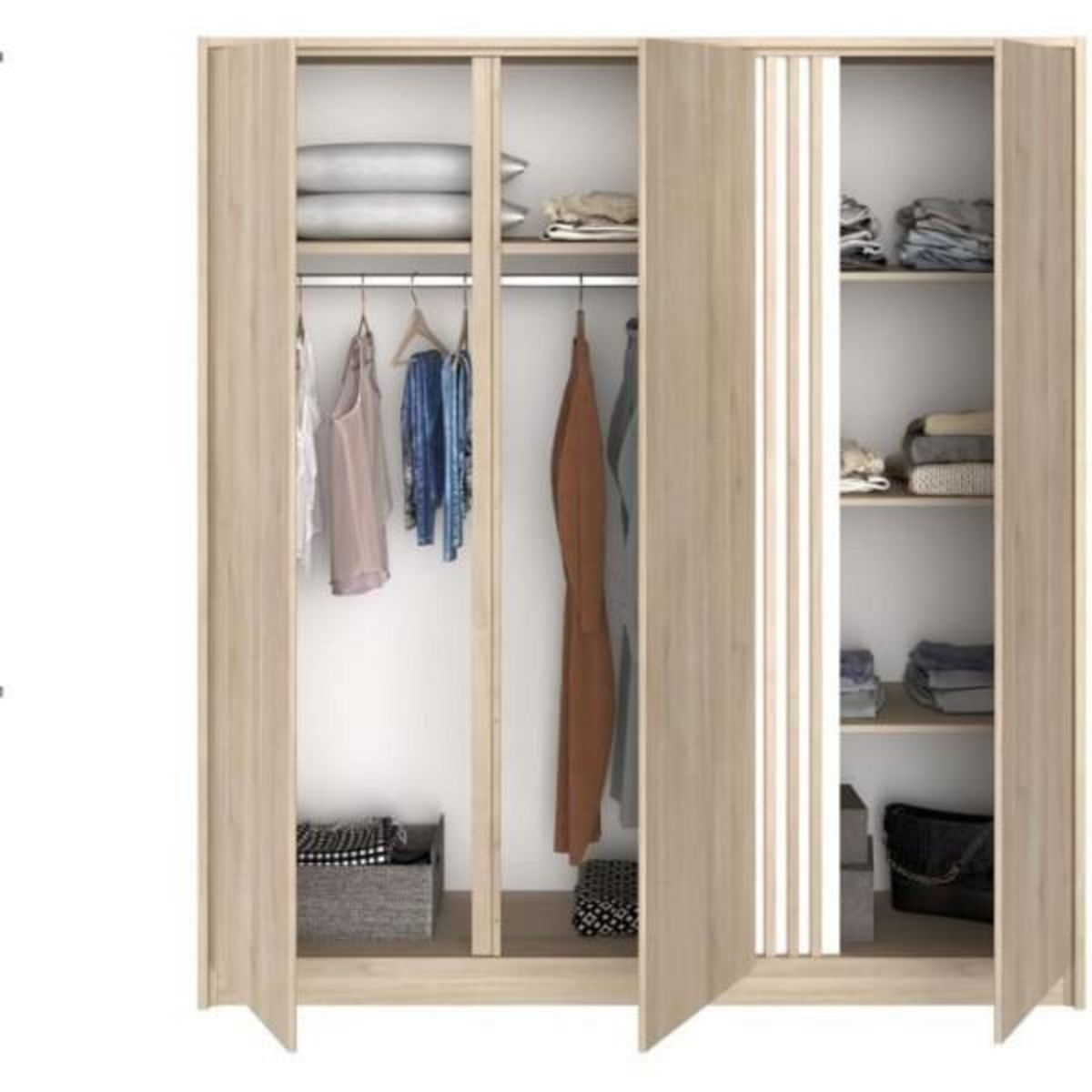 PARISOT Armoire de chambre - Chene - 3 portes - 185 x 52 x 203 cm - PARISOT