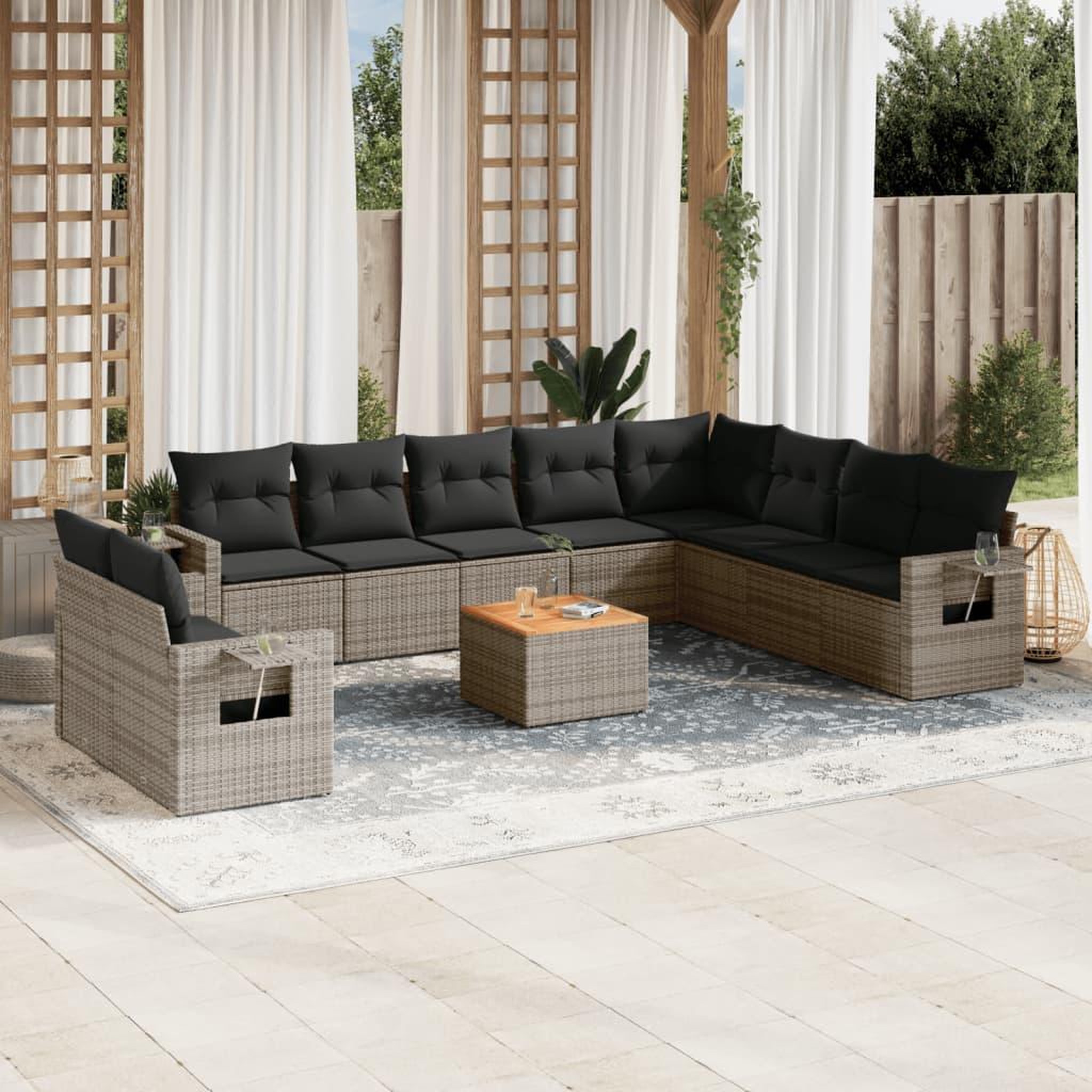 VIDAXL Salon de jardin 11 pcs avec coussins gris resine tressee