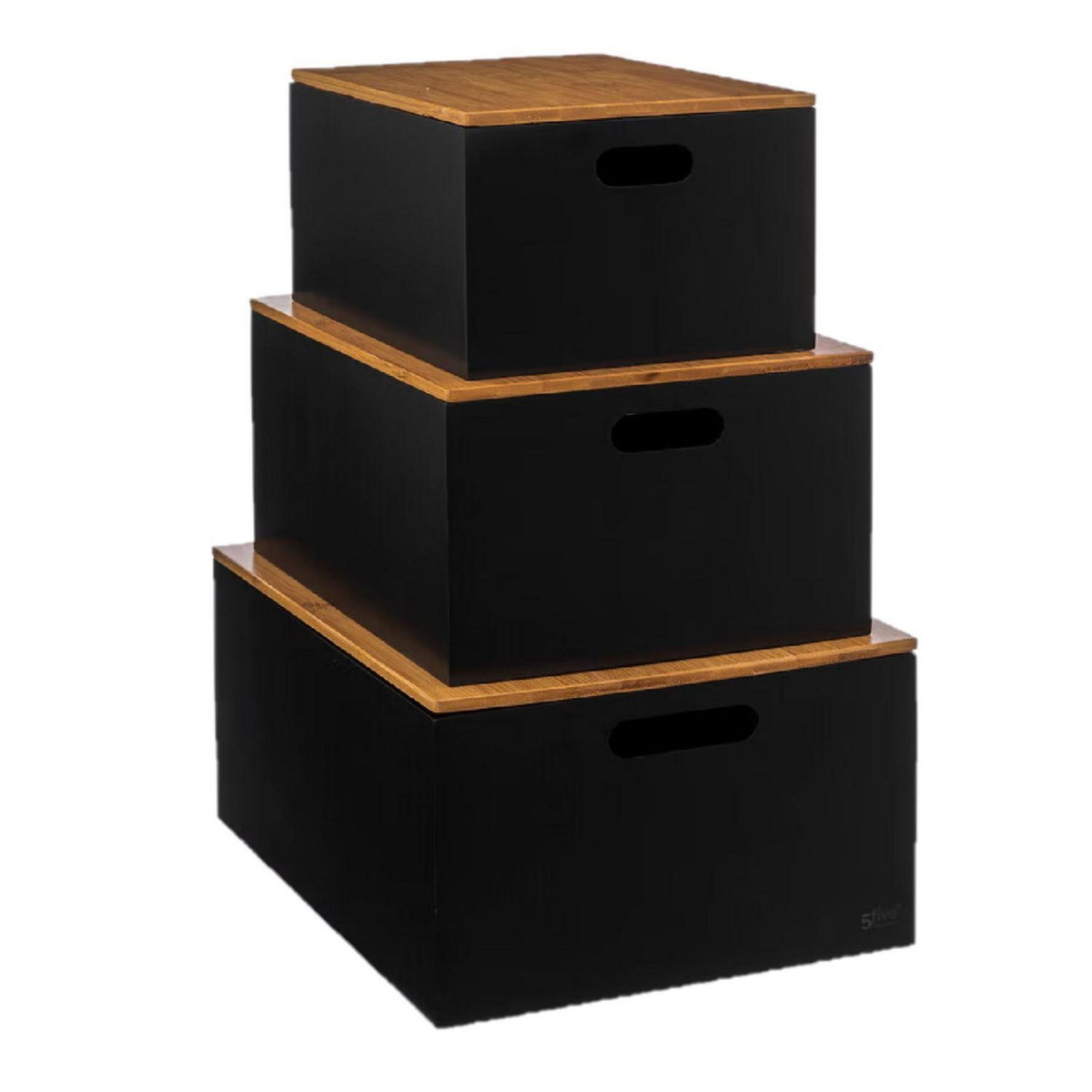 FIVE Ensemble de 3 boîtes avec couvercle en bambou BAVA - Noir