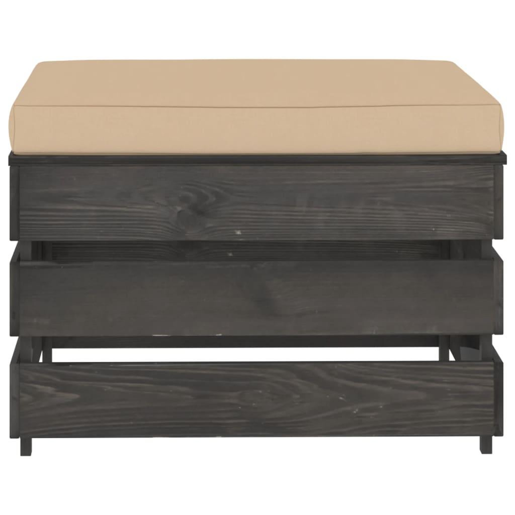 Voir la diapositive 2 : VIDAXL Pouf sectionnel avec coussin Bois impregne de gris
