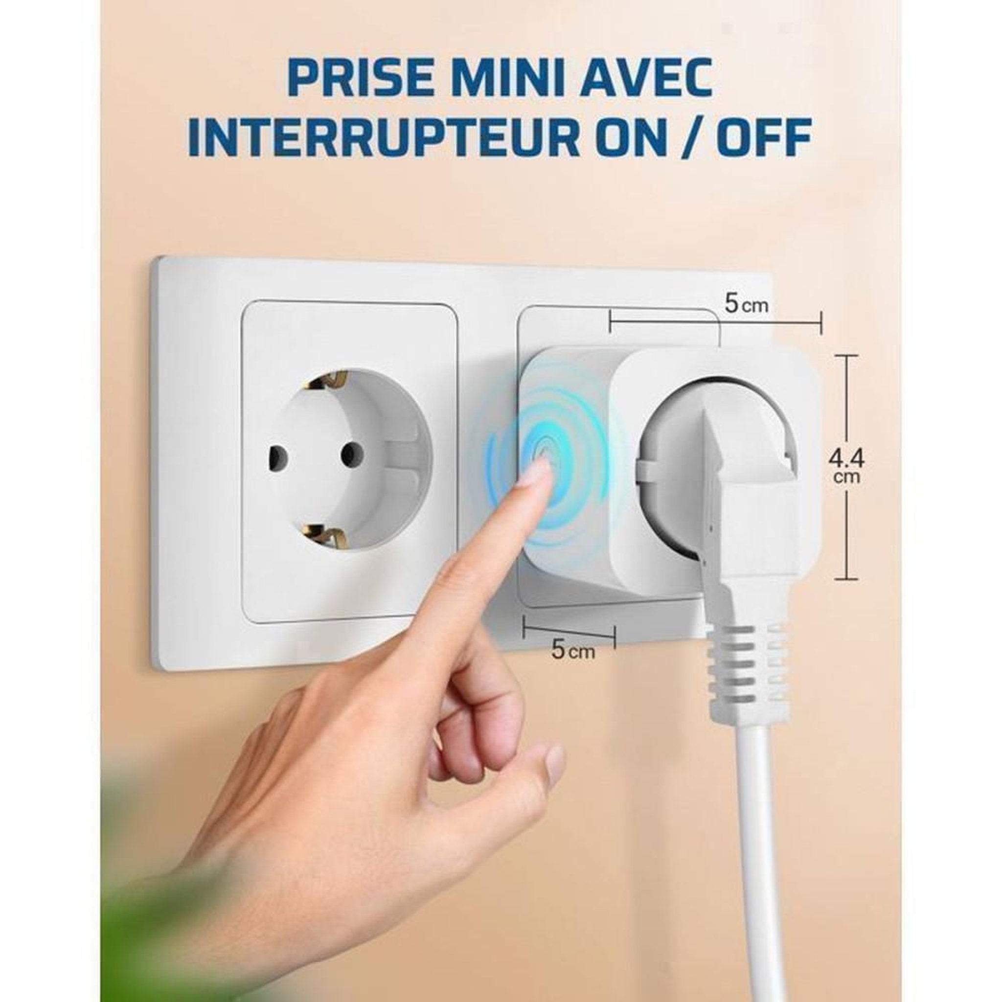 Voir la diapositive 3 : Prise mini commandée à distance RF préprogrammée EU type E/F blanche 230 V 16 A 3680 W, portée jusqu'à 30 m, ON/OFF télécommande