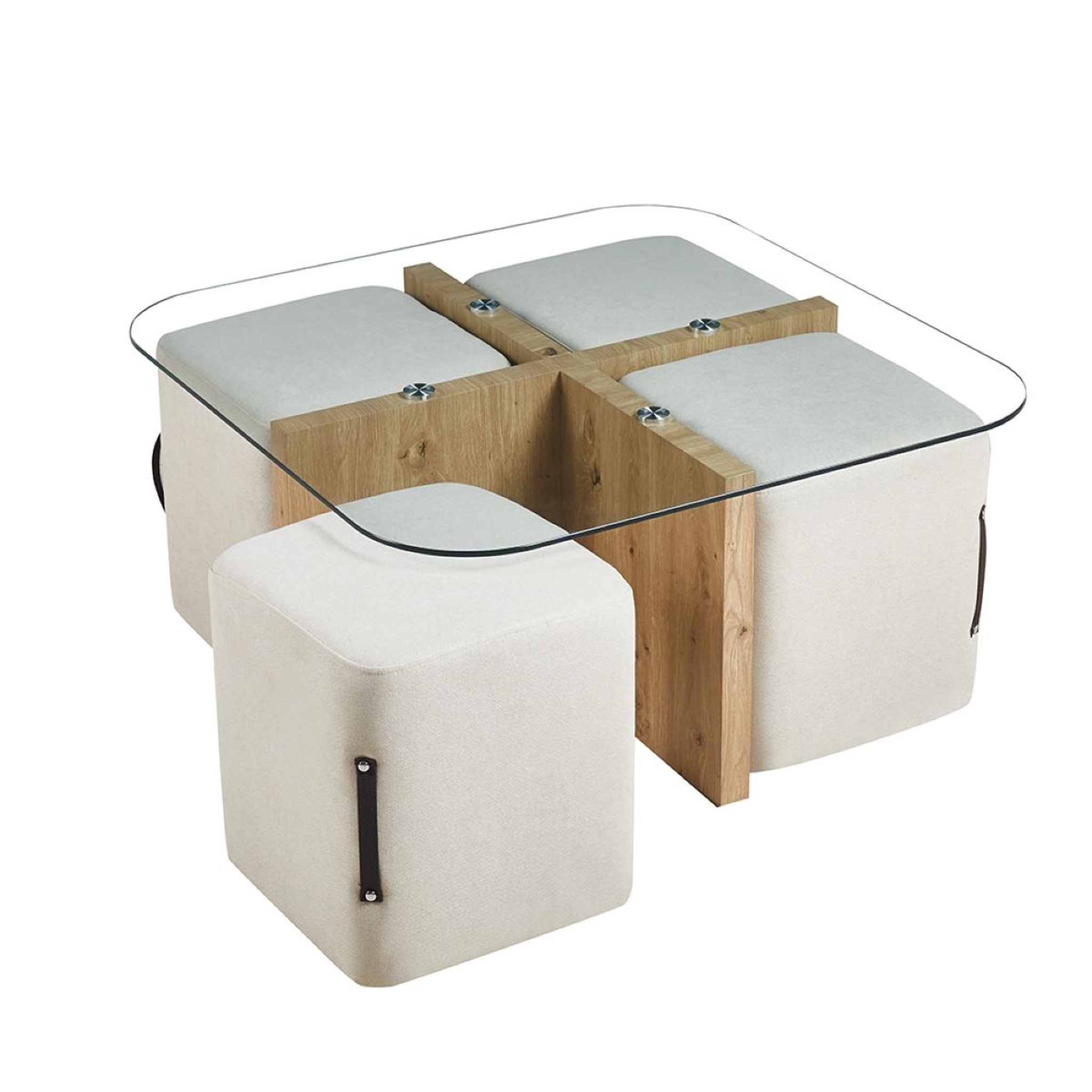 JLC KREATION Table basse en bois et en verre avec poufs nash