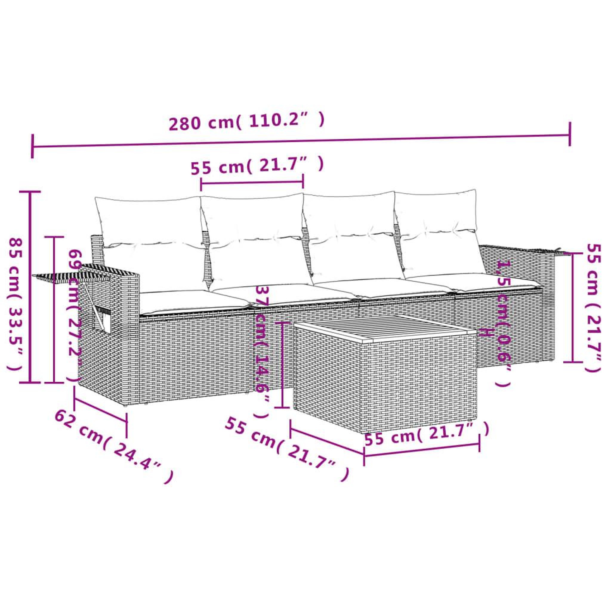 Voir la diapositive 4 : VIDAXL Salon de jardin avec coussins 5pcs melange beige resine tressee