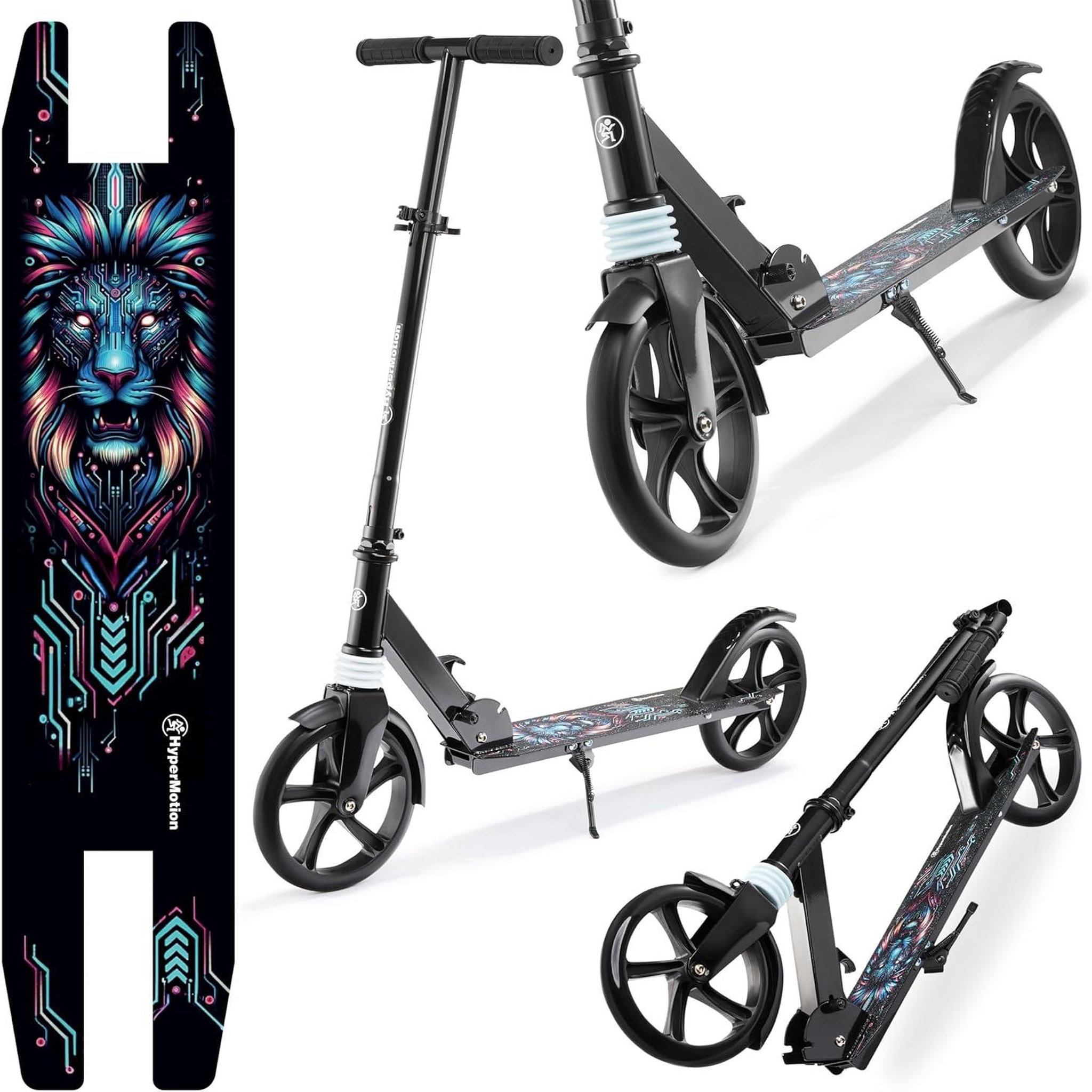 Voir la diapositive 3 : HYPERMOTION Trottinette Enfant +6 HyperMotion, 100Kg Max, Pliable- Amortisseur- Guidon Réglable 85-95cm- ABEC 7