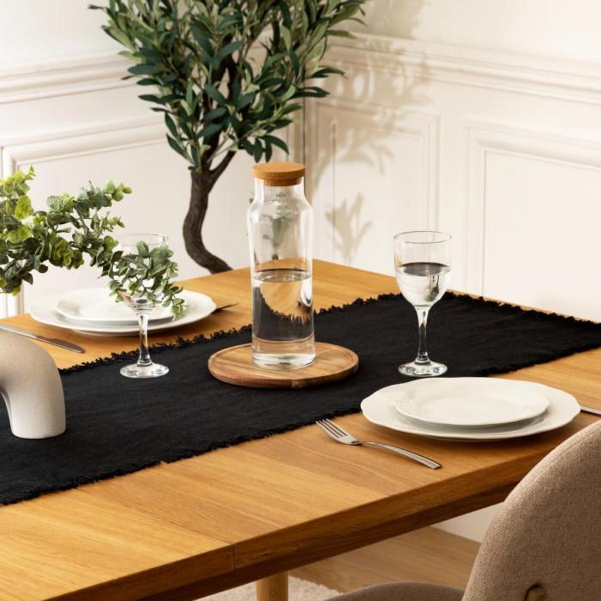 SECRET DE GOURMET Chemin de Table  Maha  38x140cm Noir