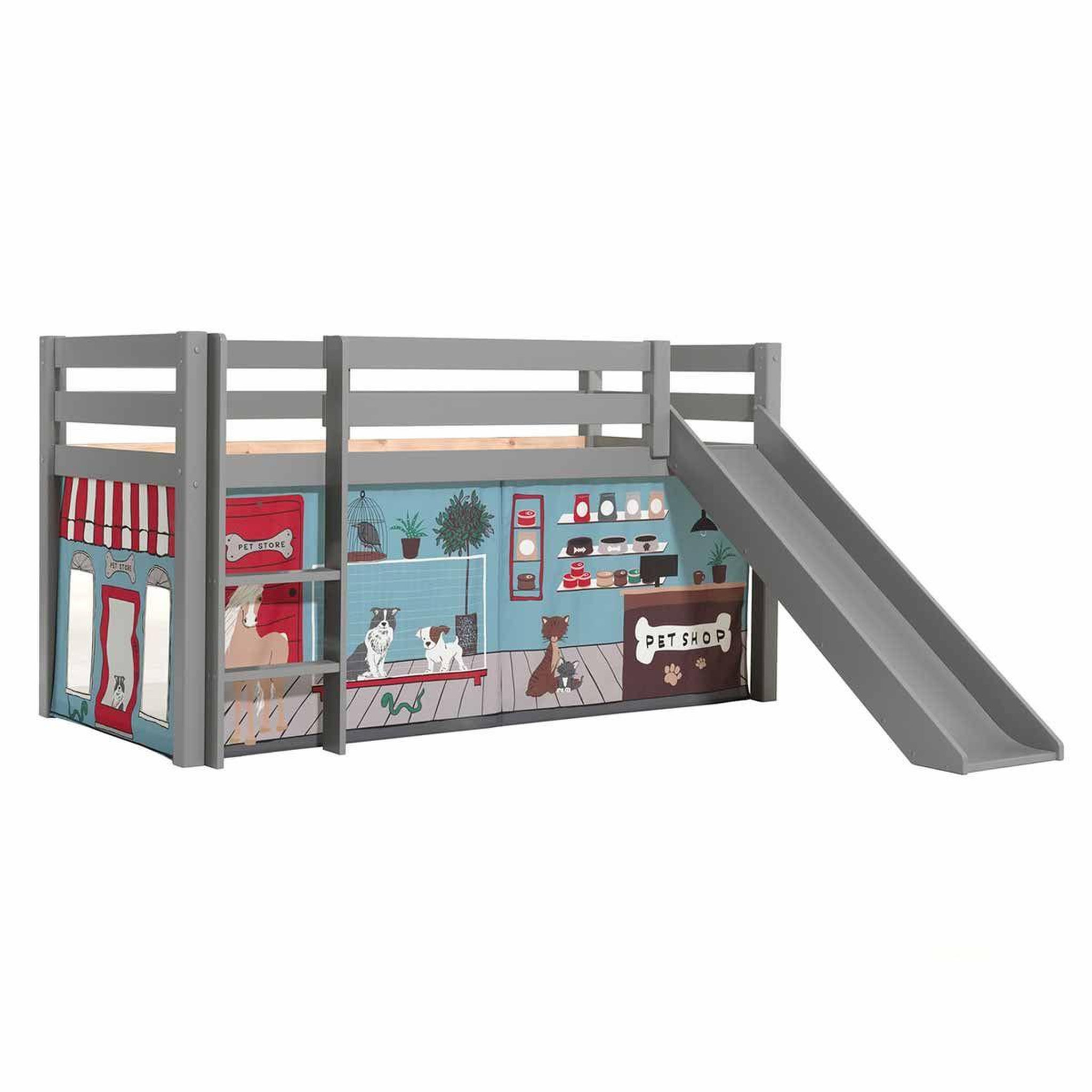 Paris Prix Lit enfant surélevé avec toboggan  pino pet shop  90x200cm gris