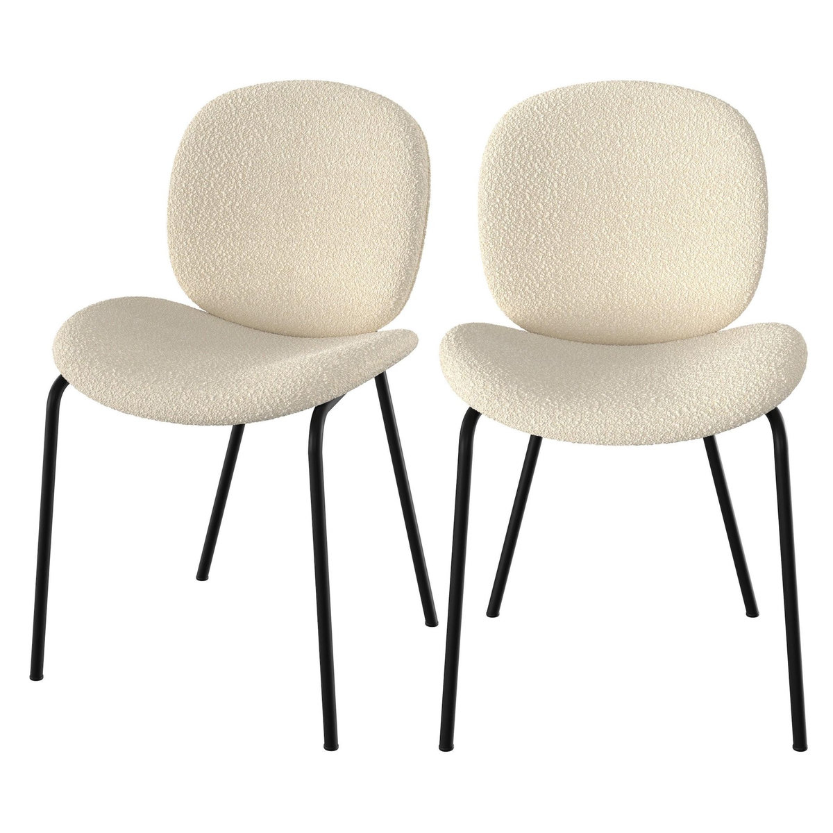 Rendez vous déco Lot de 2 chaises en tissu bouclé beige et pieds en métal noir-Iris