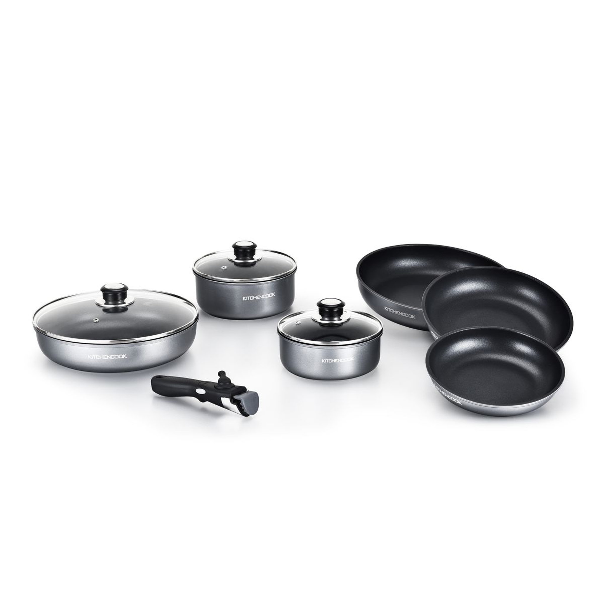 Voir la diapositive 2 : KITCHEN COOK Batterie de cuisine 10 pièces en aluminium silver