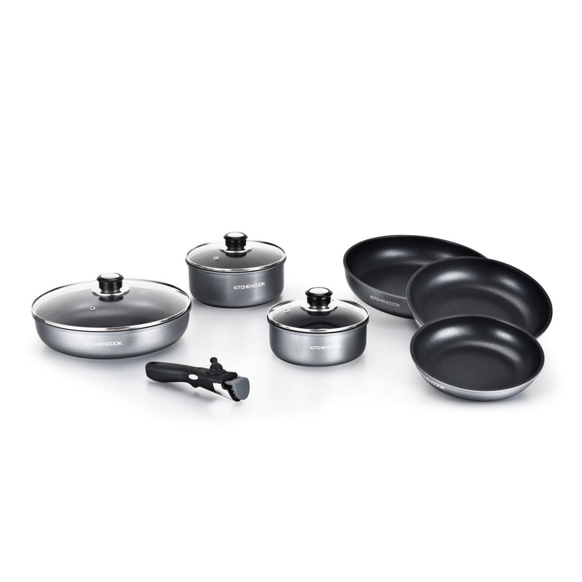 KITCHEN COOK Batterie de cuisine 10 pièces en aluminium silver