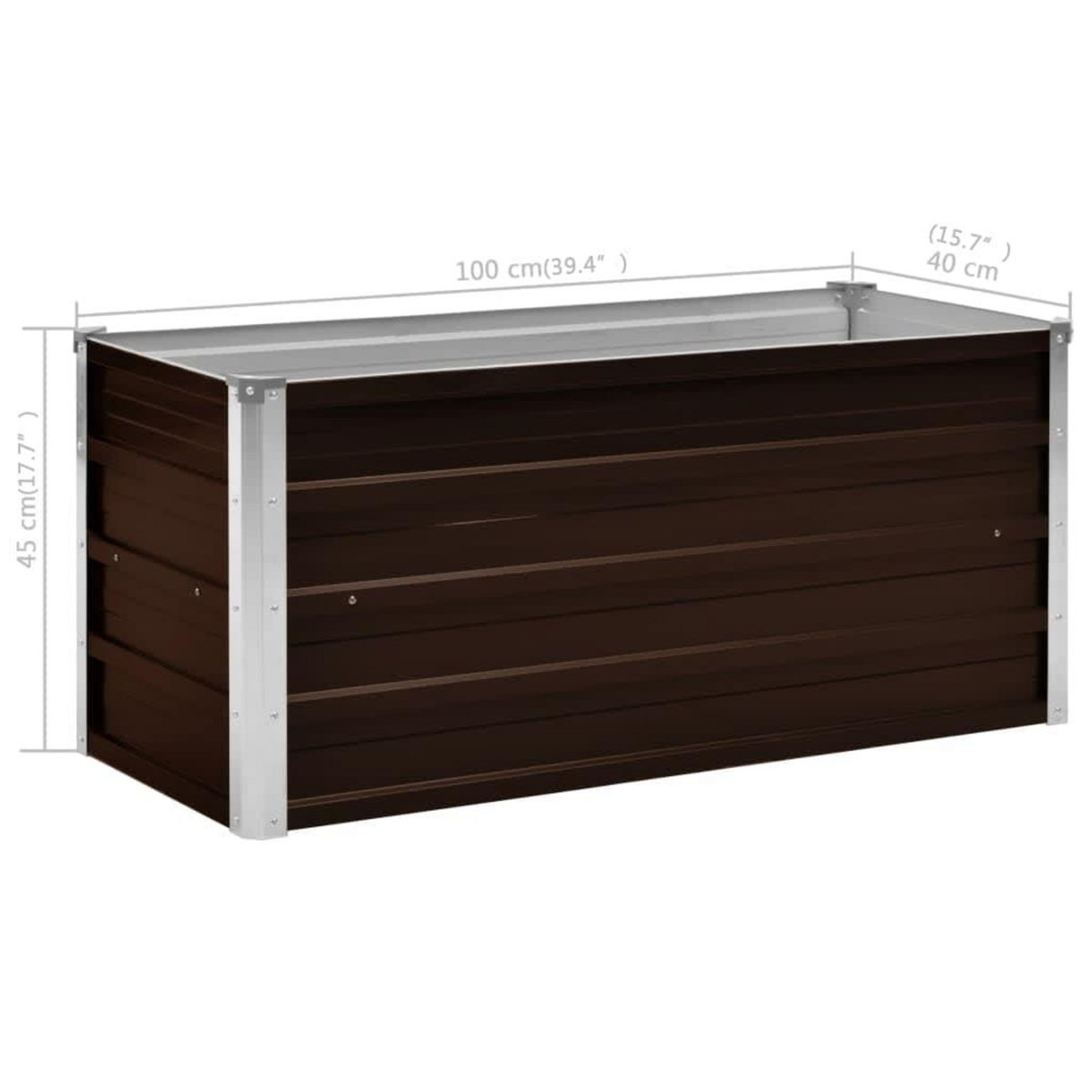 VIDAXL Lit sureleve de jardin Marron 100x40x45 cm Acier galvanise