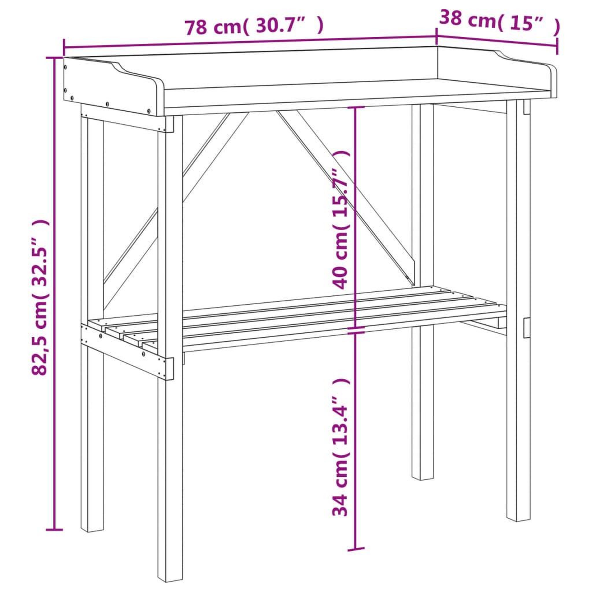 Voir la diapositive 6 : VIDAXL Table a plantes avec etagere 78x38x82,5 cm bois de sapin solide