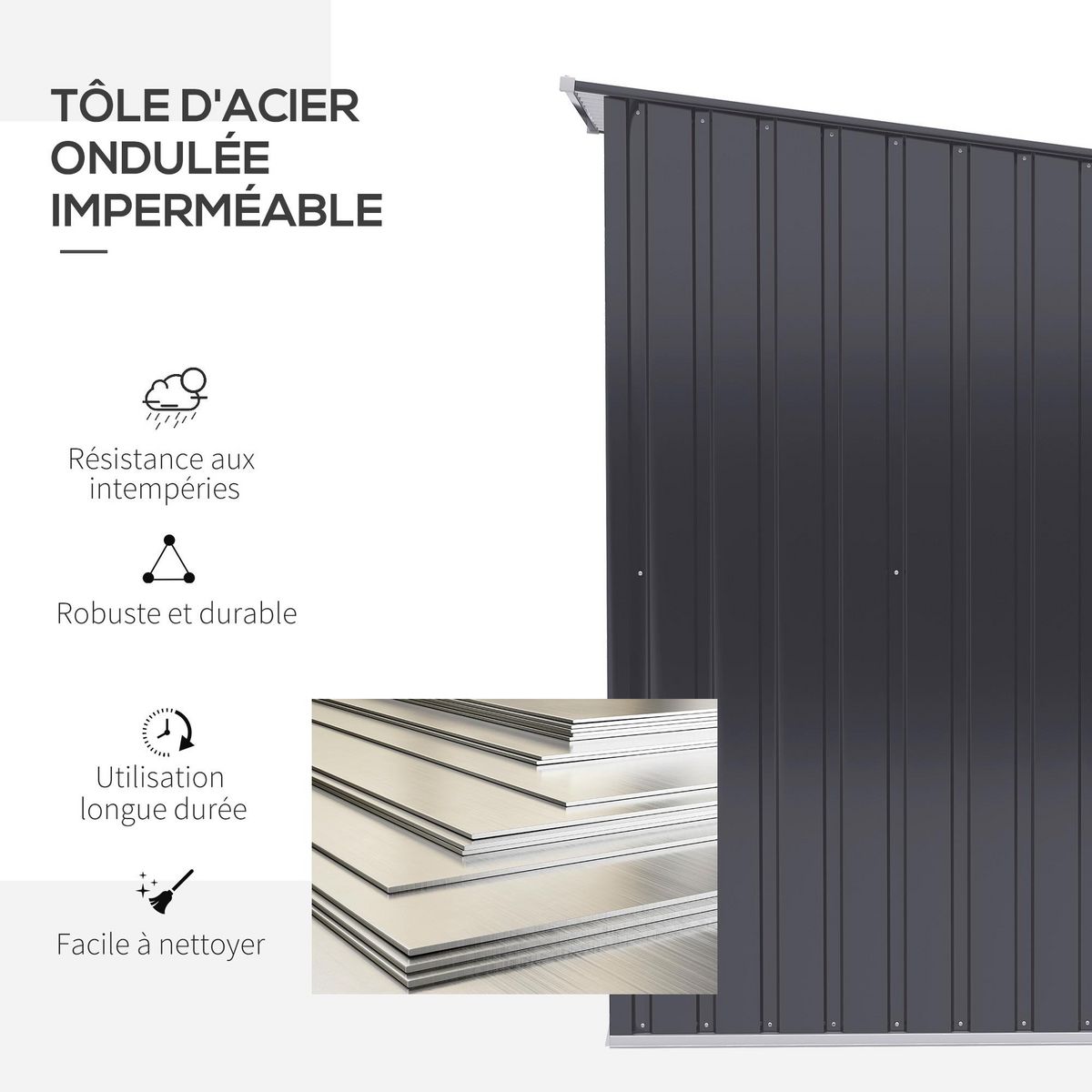 OUTSUNNY Abri de jardin - remise pour outils - cabanon porte verrouillable - dim. 1L x 1,03l x 1,6H m - tôle d'acier ondulée anthracite