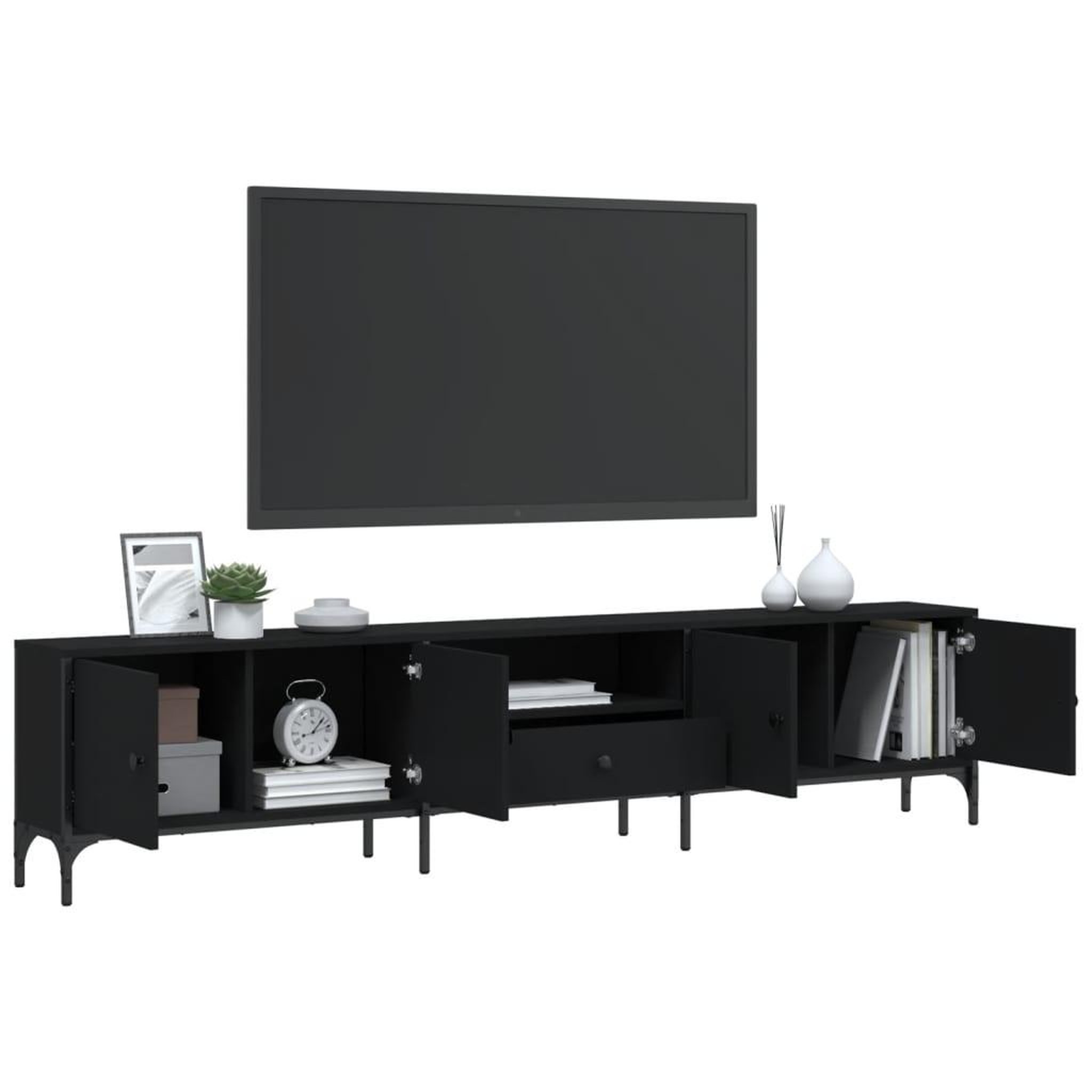 Voir la diapositive 4 : VIDAXL Meuble TV avec tiroir noir 200x25x44 cm bois d'ingenierie