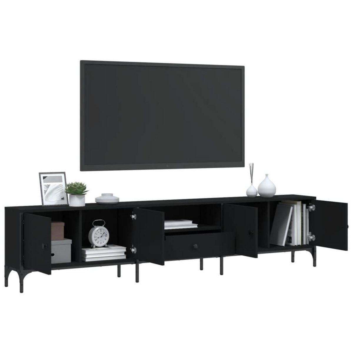 VIDAXL Meuble TV avec tiroir noir 200x25x44 cm bois d'ingenierie