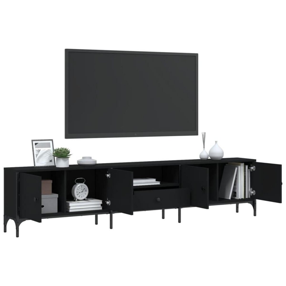 VIDAXL Meuble TV avec tiroir noir 200x25x44 cm bois d'ingenierie