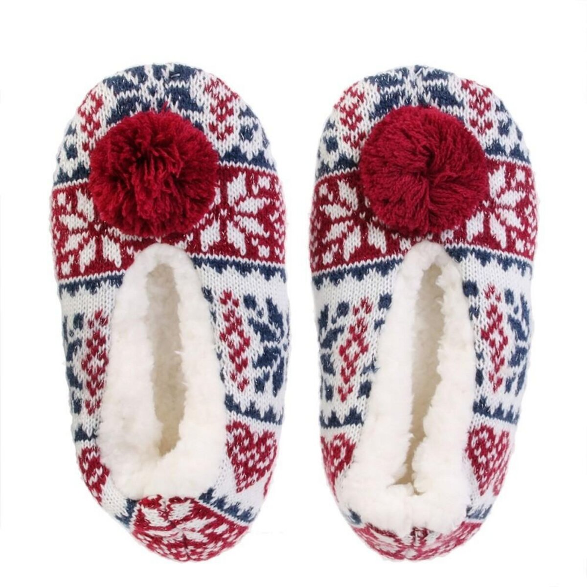 The Home Deco Factory Chaussons ballerines pompon Sherpa rouge 39