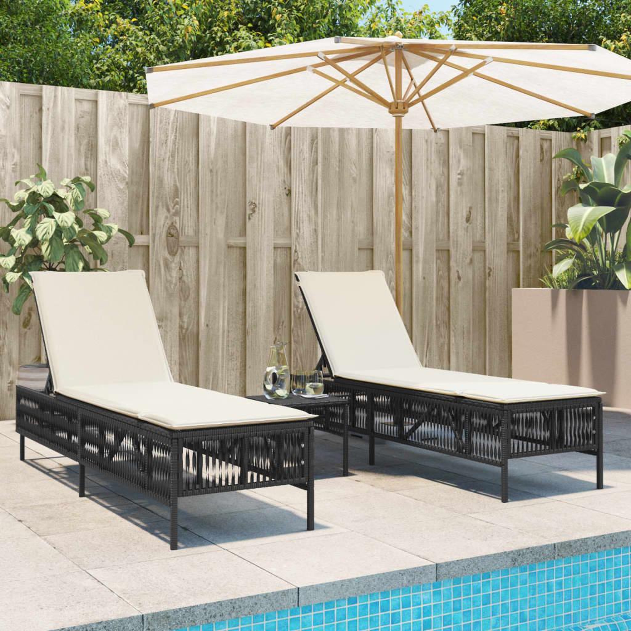 VIDAXL Chaises longues lot de 2 avec table noir resine tressee
