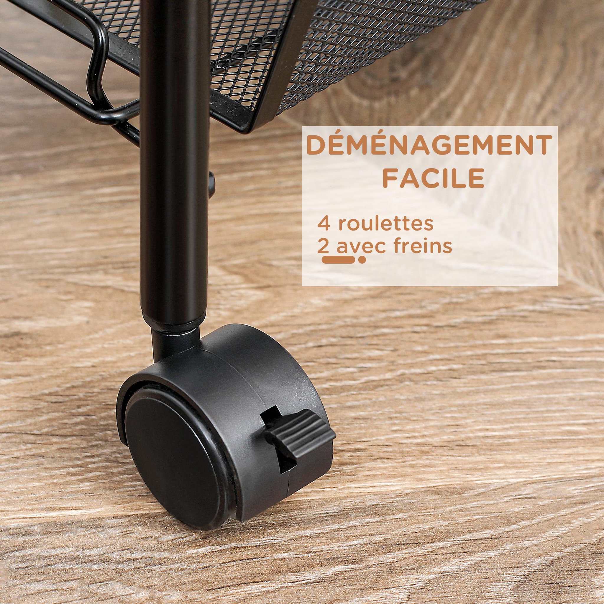 Voir la diapositive 6 : HOMCOM Chariot desserte 3 paniers 4 crochets acier noir