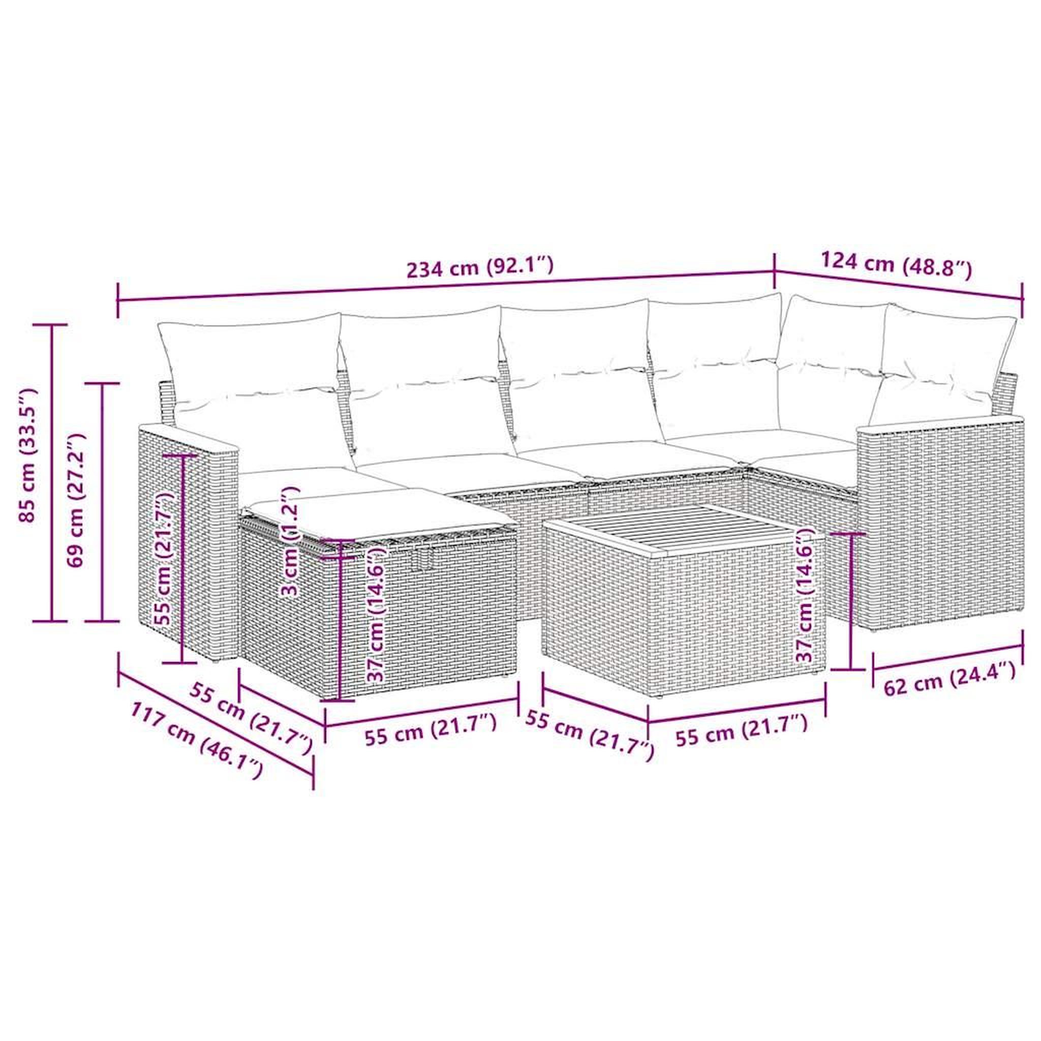 Voir la diapositive 6 : VIDAXL Salon de jardin 7 pcs avec coussins noir resine tressee