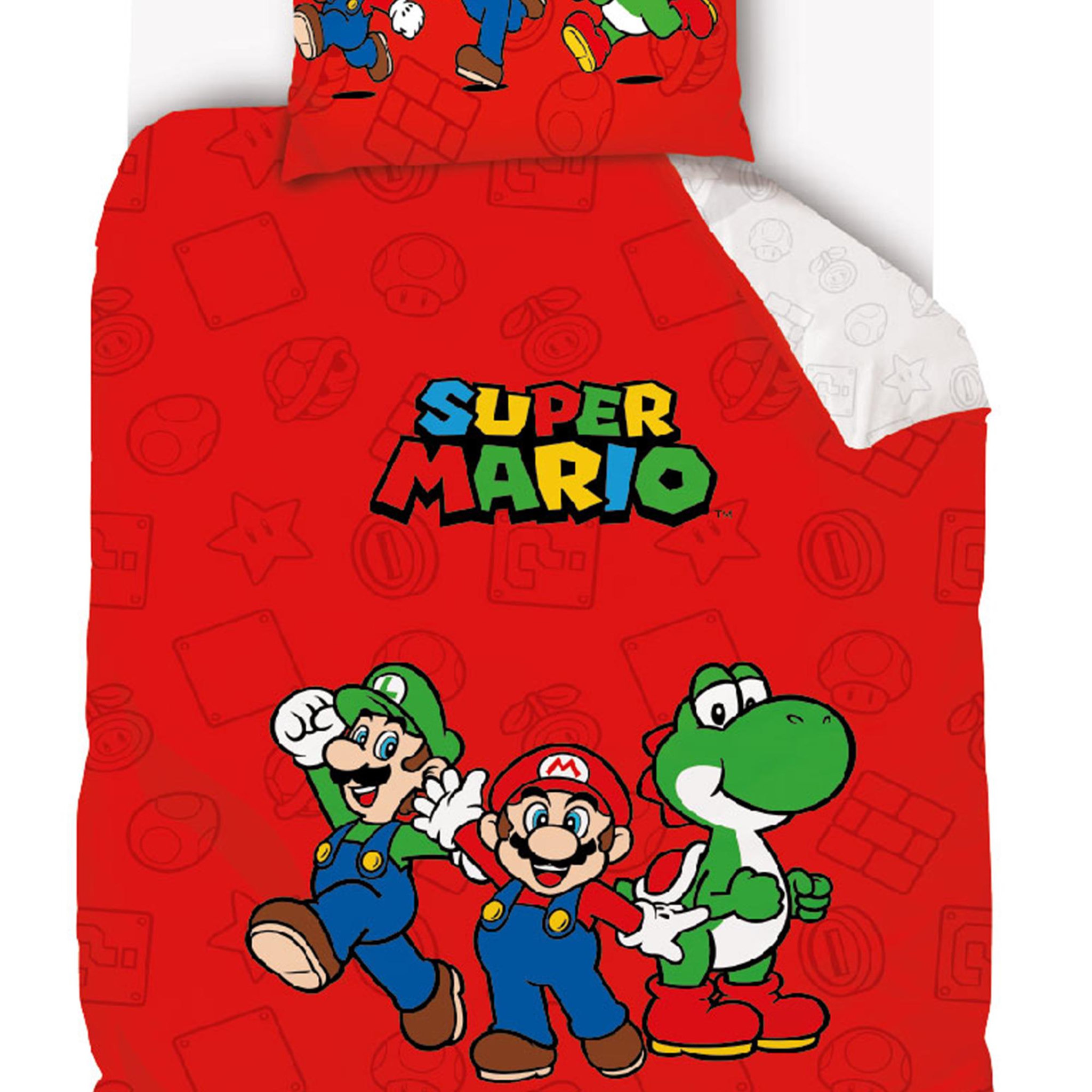 Voir la diapositive 2 : NINTENDO Parure de lit enfant 140x200 cm coton super marion bros rouge