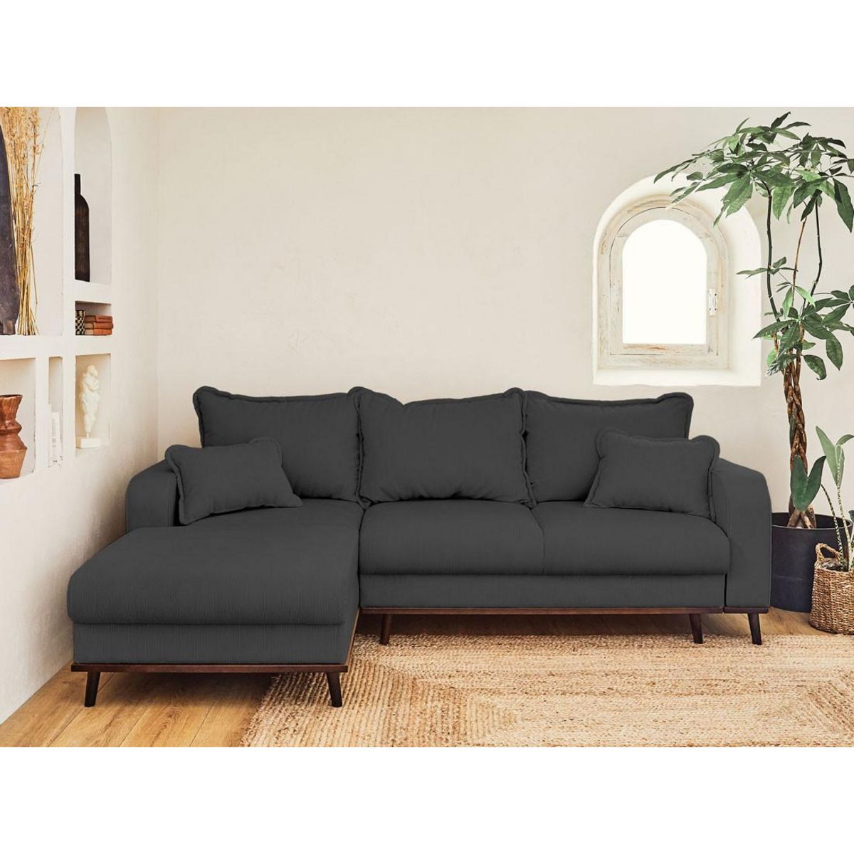 LISA DESIGN Albane - canapé d'angle gauche - 4 places - convertible avec coffre - en velours côtelé