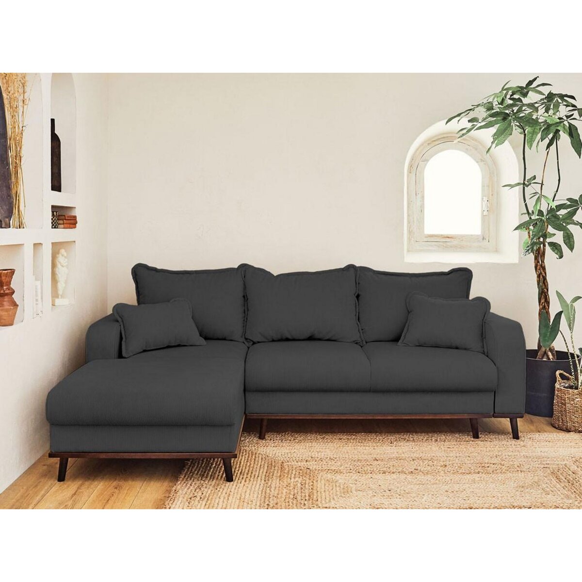 LISA DESIGN Albane - canapé d'angle gauche - 4 places - convertible avec coffre - en velours côtelé