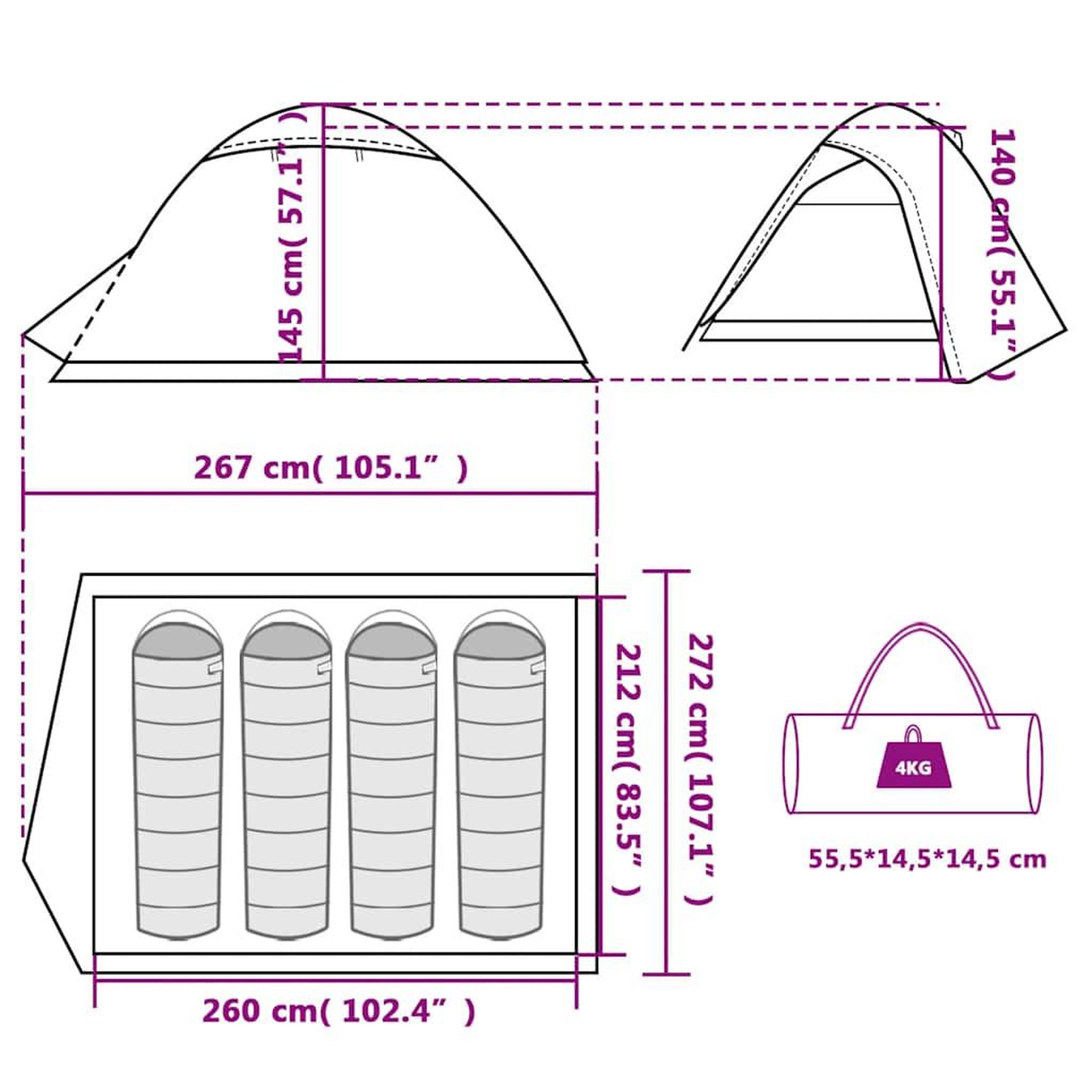 Voir la diapositive 6 : VIDAXL Tente de camping a dome 4 personnes gris et orange impermeable