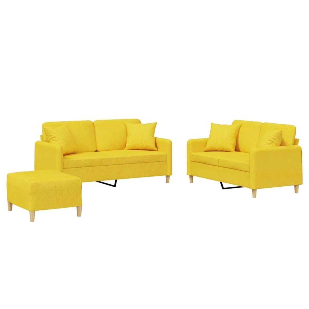 VIDAXL Ensemble de canapes 3 pcs avec coussins jaune clair tissu