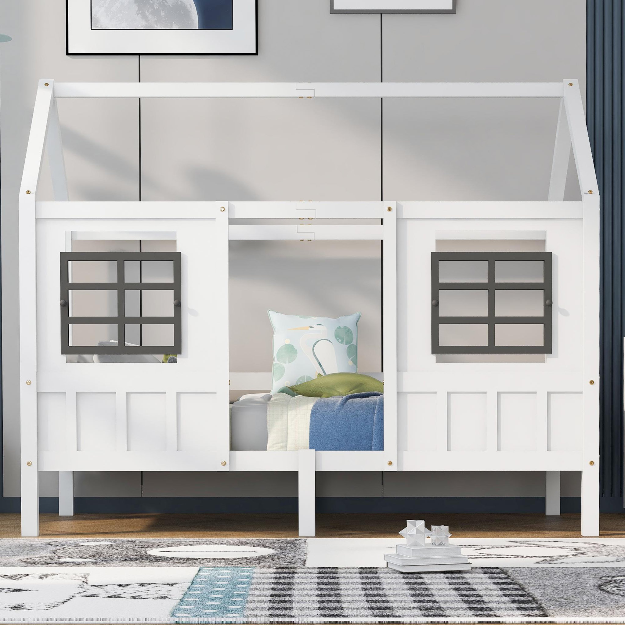 Voir la diapositive 2 : MERAX Lit cabane enfant 90x200cm pin coloris blanc
