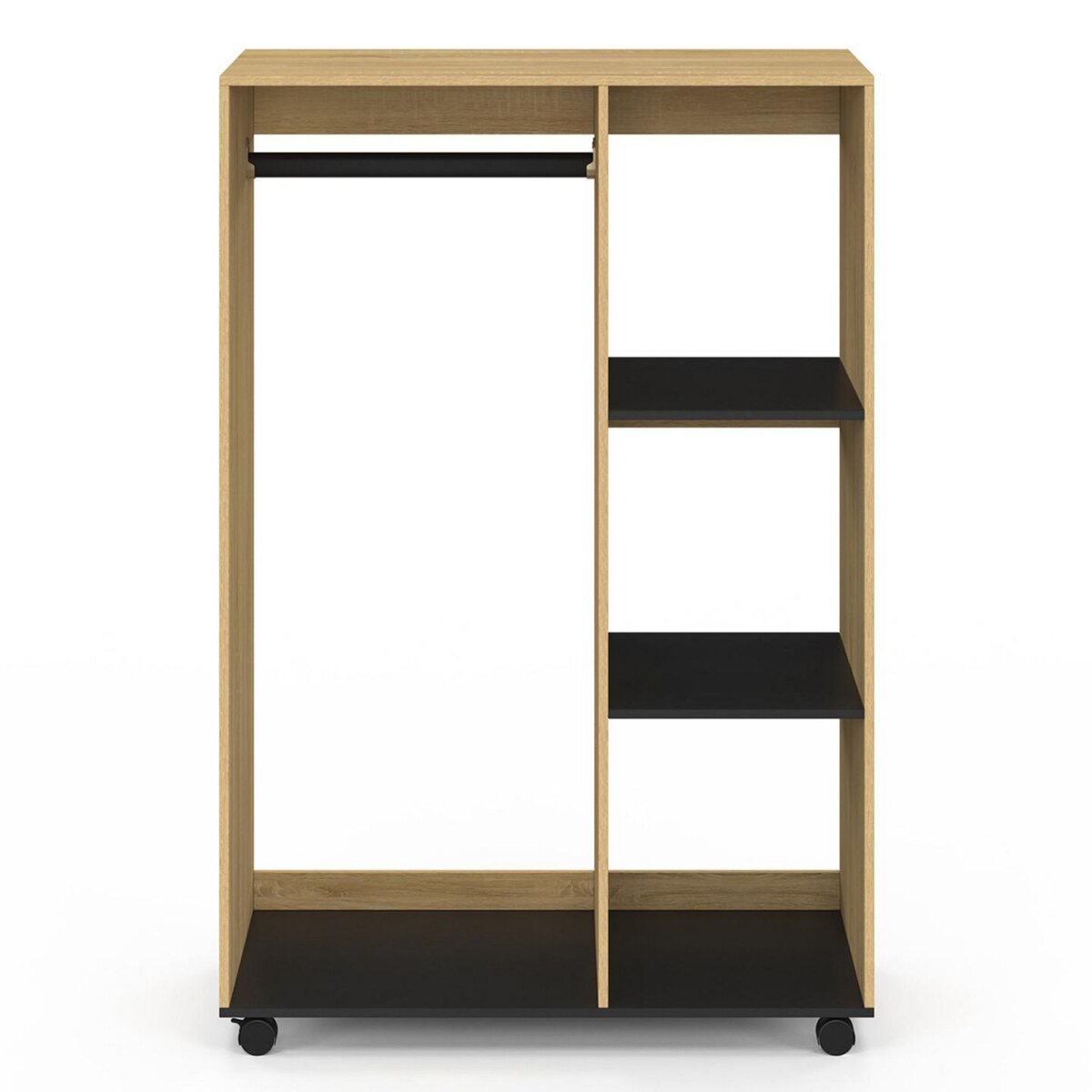 ID MARKET Dressing penderie RACHEL 80 x 40 x 120 cm à roulettes hêtre et noir